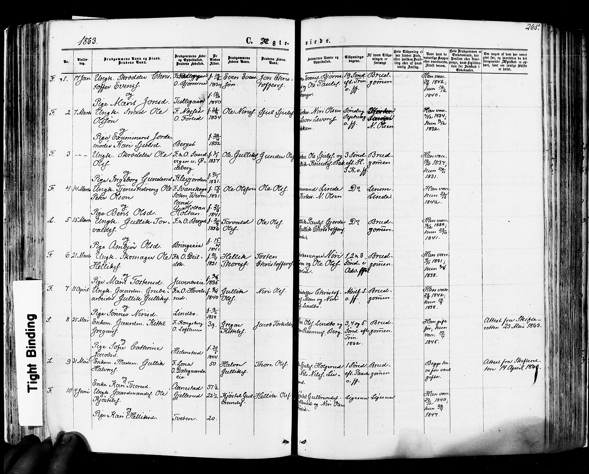 Flesberg kirkebøker, SAKO/A-18/F/Fa/L0007: Parish register (official) no. I 7, 1861-1878, p. 265