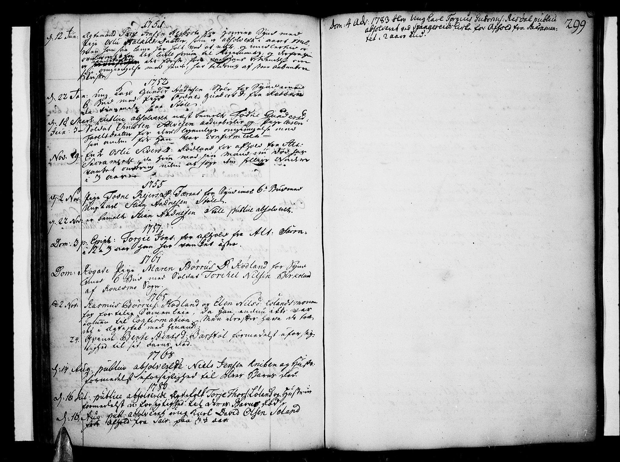 Sør-Audnedal sokneprestkontor, AV/SAK-1111-0039/F/Fa/Fab/L0001: Parish register (official) no. A 1 /3, 1726-1783, p. 299