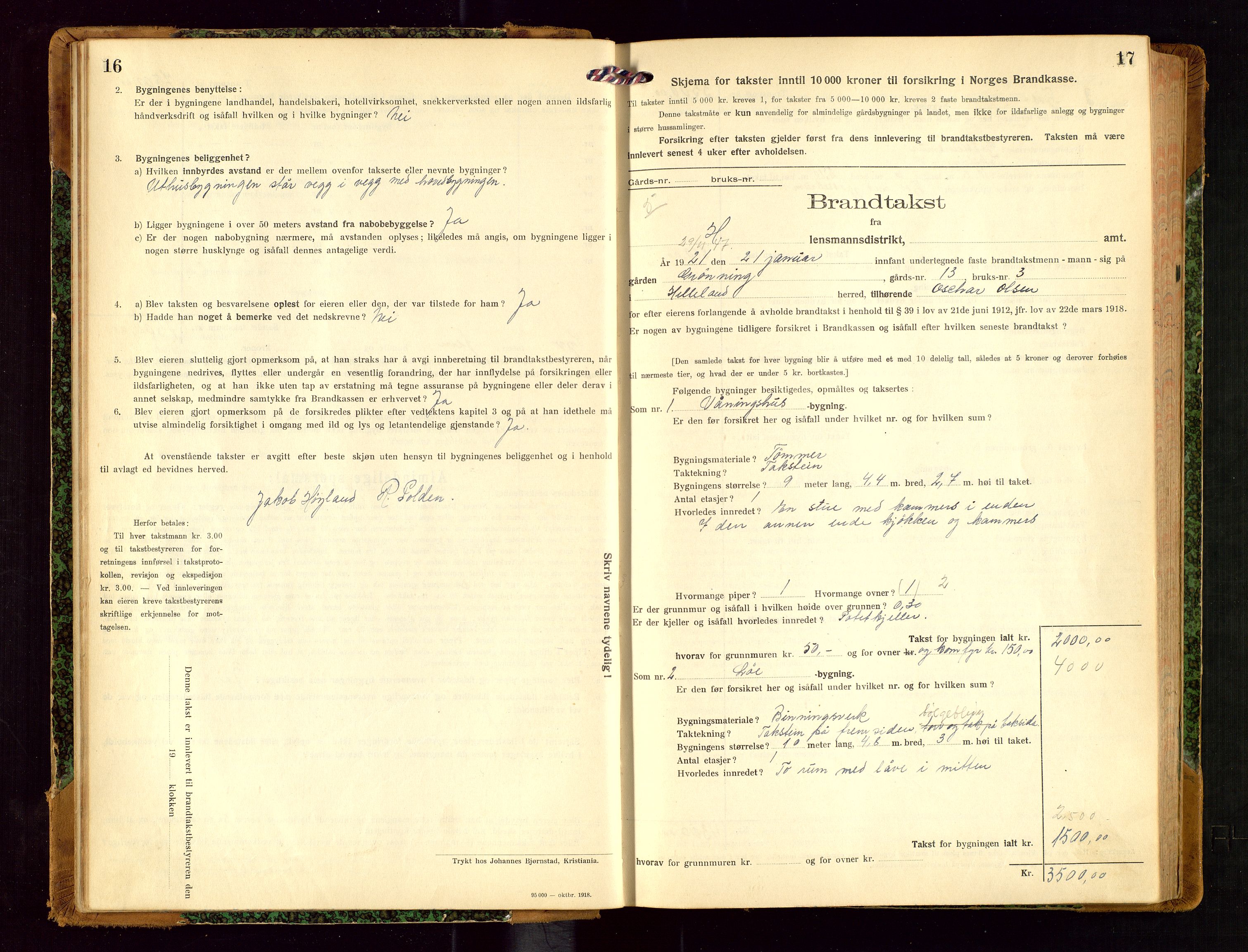 Helleland lensmannskontor, AV/SAST-A-100209/Gob/L0002: "Brandtakstprotokoll", 1921-1930, p. 16-17