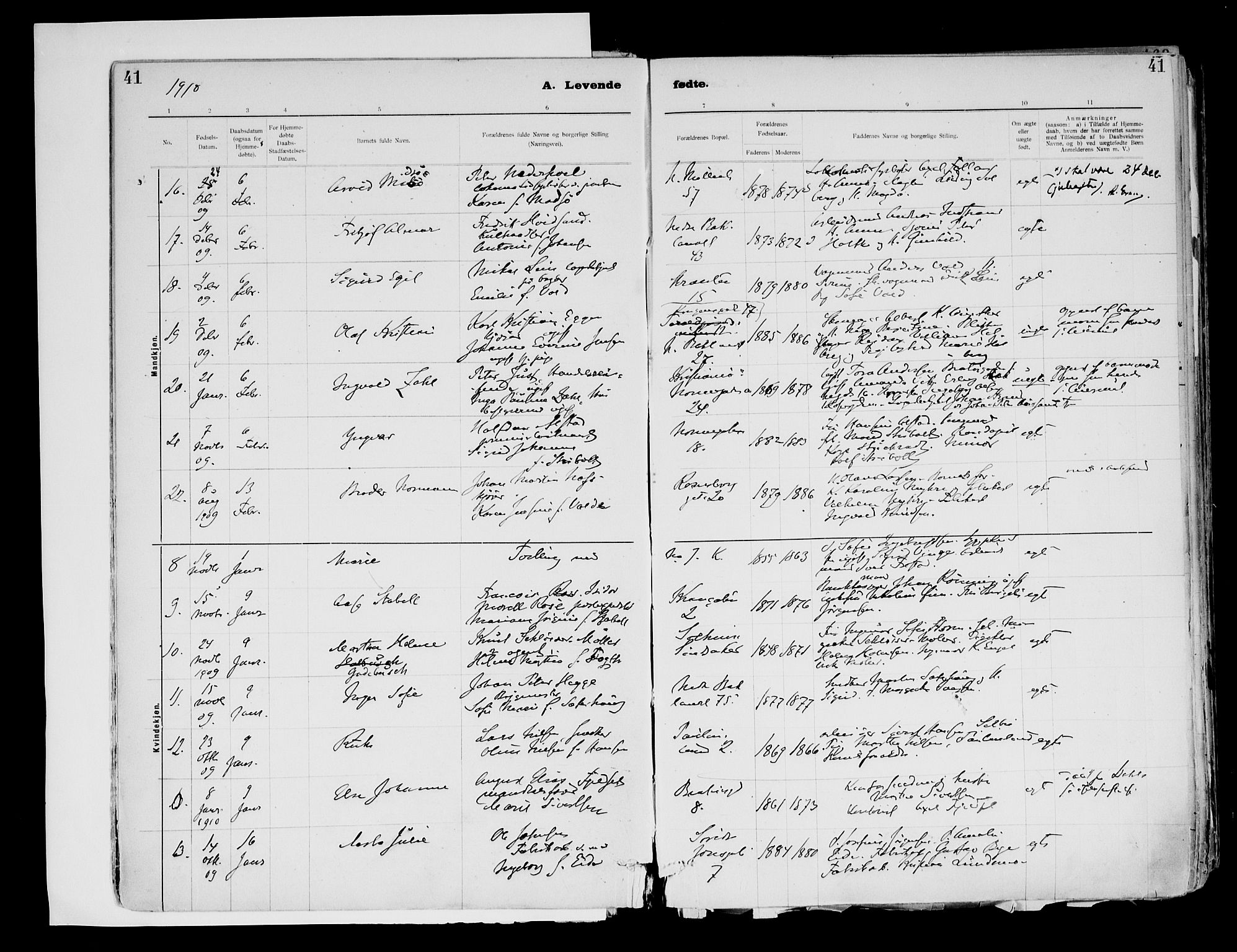 Ministerialprotokoller, klokkerbøker og fødselsregistre - Sør-Trøndelag, SAT/A-1456/604/L0203: Parish register (official) no. 604A23, 1908-1916, p. 41