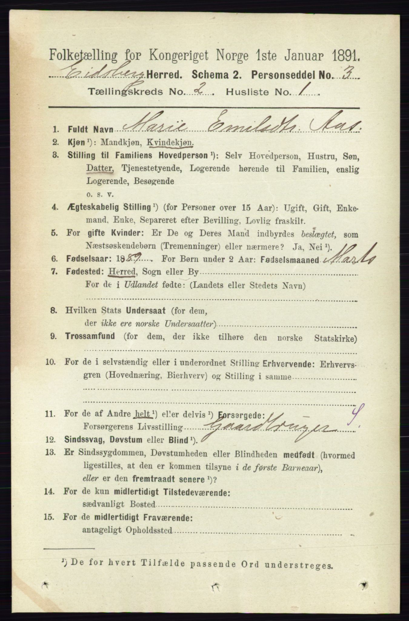 RA, 1891 census for 0125 Eidsberg, 1891, p. 840