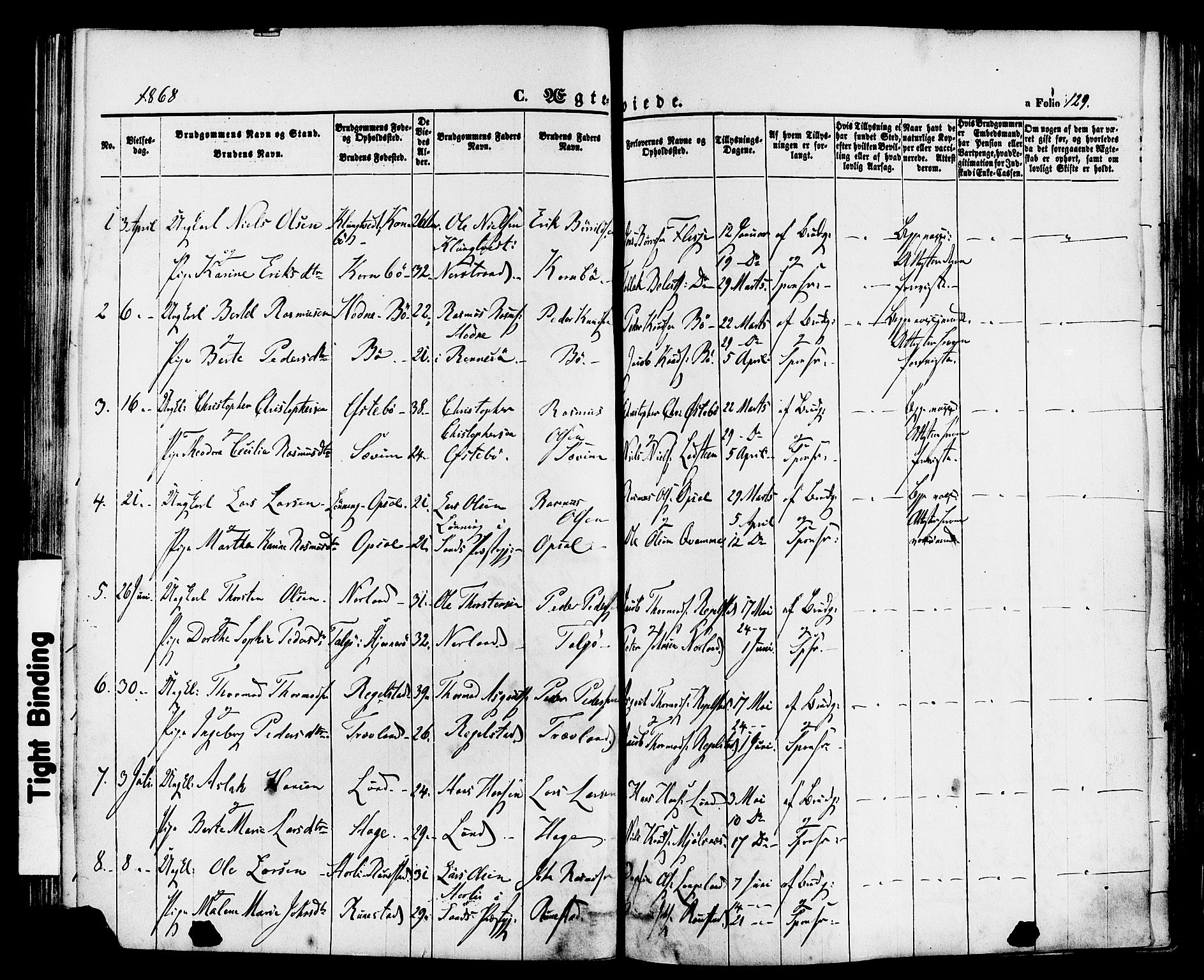 Finnøy sokneprestkontor, AV/SAST-A-101825/H/Ha/Haa/L0008: Parish register (official) no. A 8, 1863-1878, p. 129