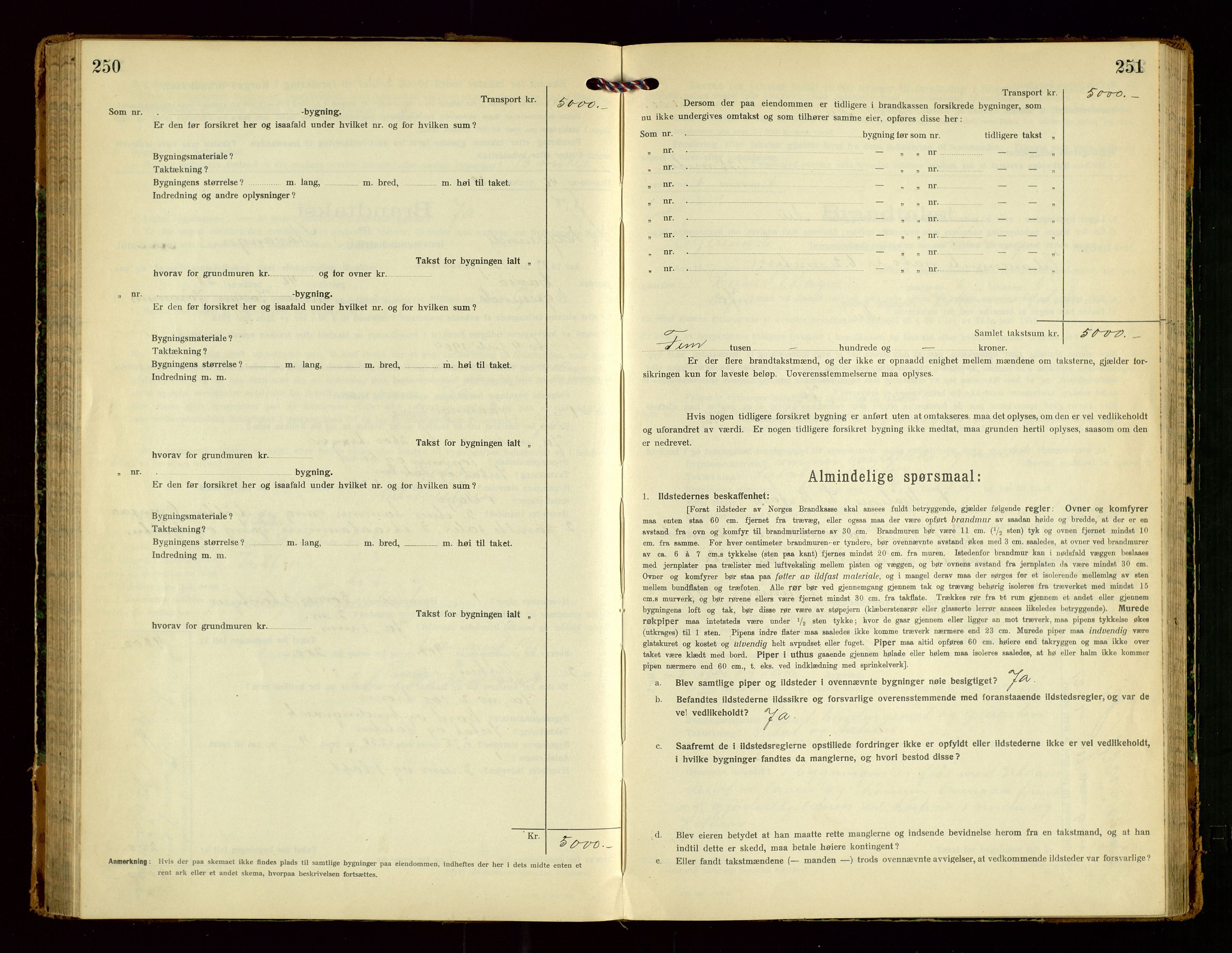 Eigersund lensmannskontor, SAST/A-100171/Gob/L0003: "Brandtakstprotokol", 1917-1920, p. 250-251