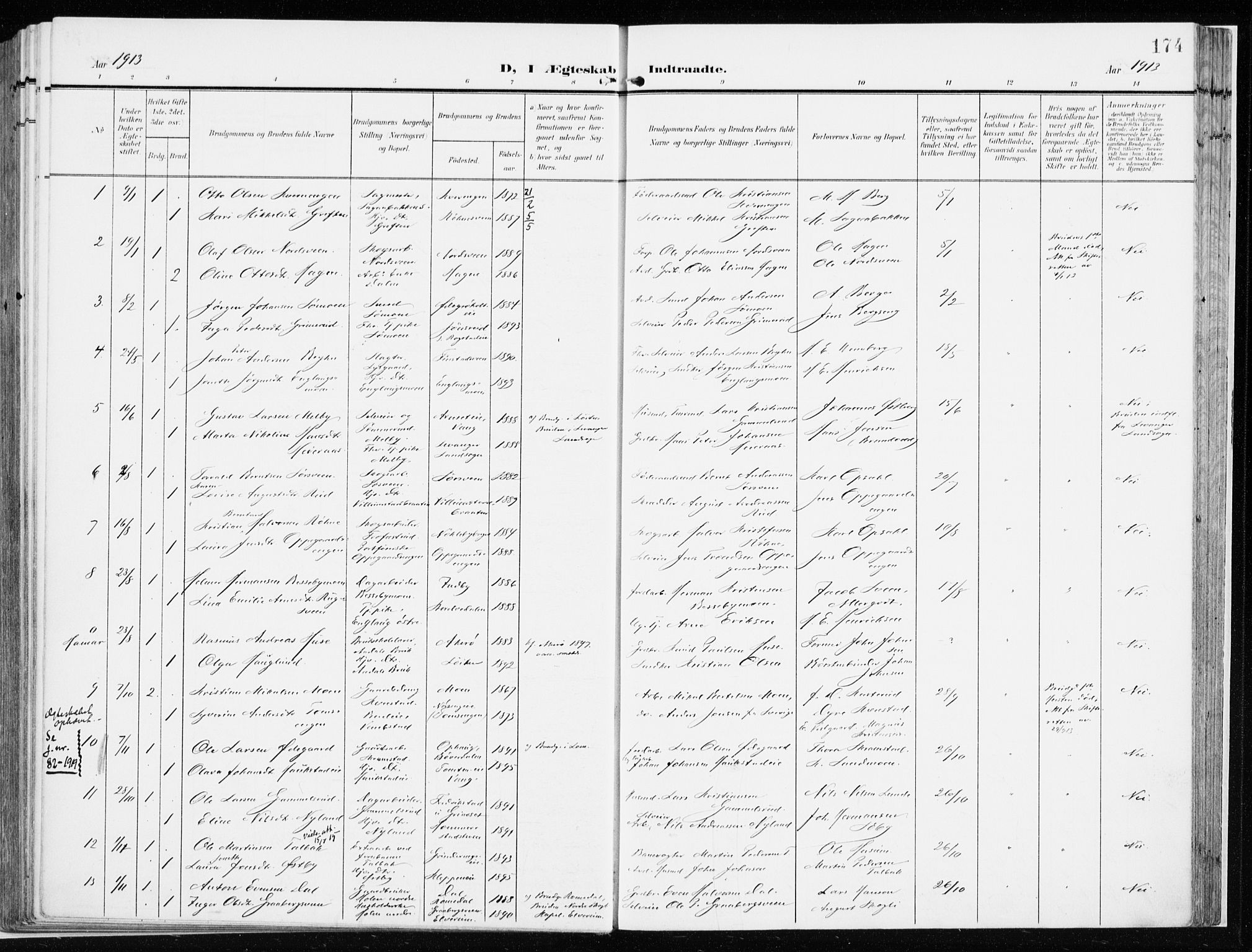 Løten prestekontor, SAH/PREST-022/K/Ka/L0011: Parish register (official) no. 11, 1908-1917, p. 174