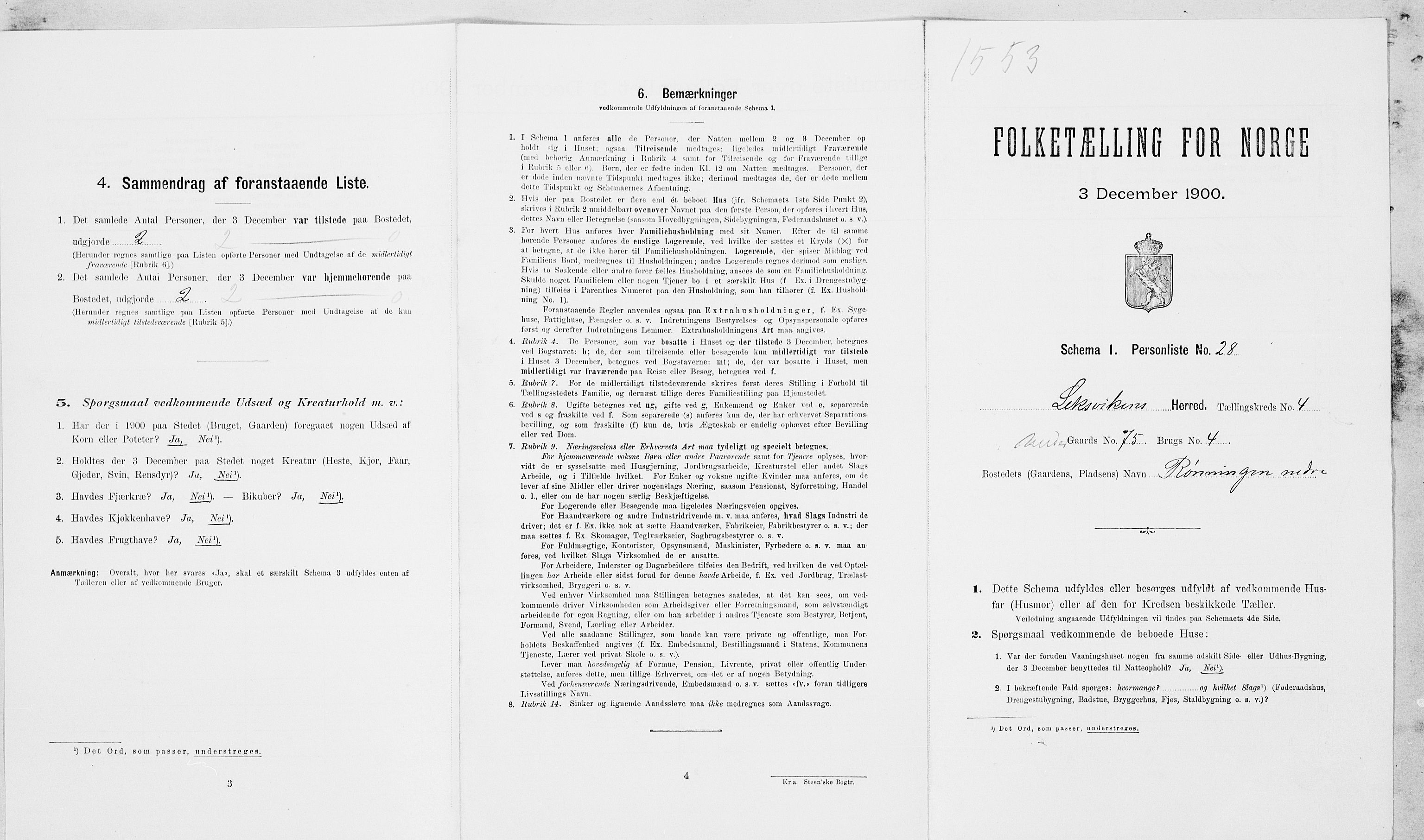 SAT, 1900 census for Leksvik, 1900, p. 520