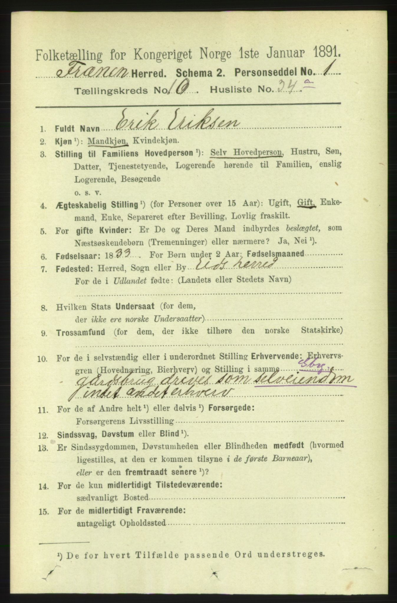 RA, 1891 census for 1548 Fræna, 1891, p. 3312