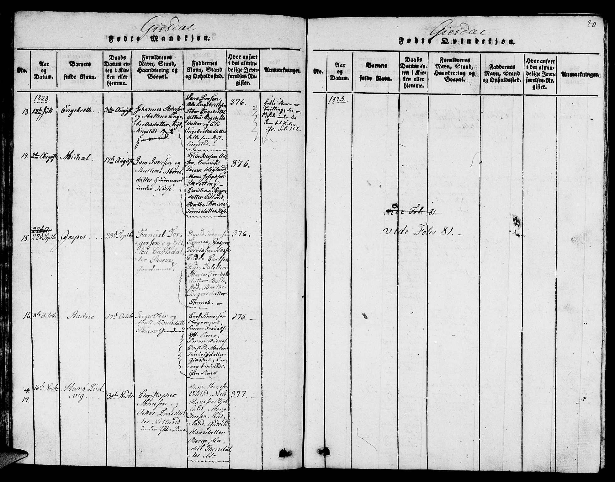 Lye sokneprestkontor, SAST/A-101794/001/30BB/L0001: Parish register (copy) no. B 1 /2, 1816-1826, p. 80