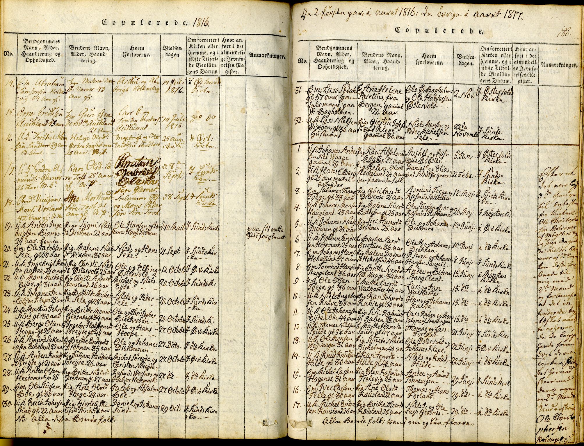 Sund sokneprestembete, SAB/A-99930: Parish register (official) no. A 11, 1814-1825, p. 188