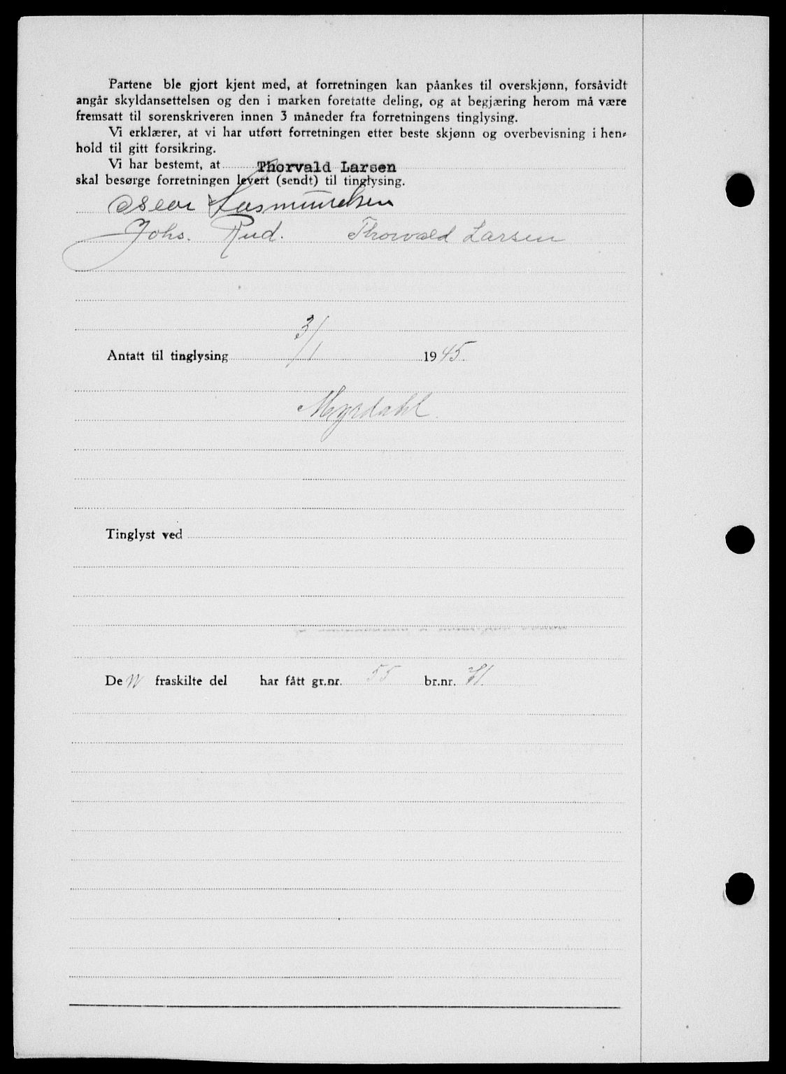 Onsøy sorenskriveri, SAO/A-10474/G/Ga/Gab/L0014: Mortgage book no. II A-14, 1944-1945, Diary no: : 13/1945