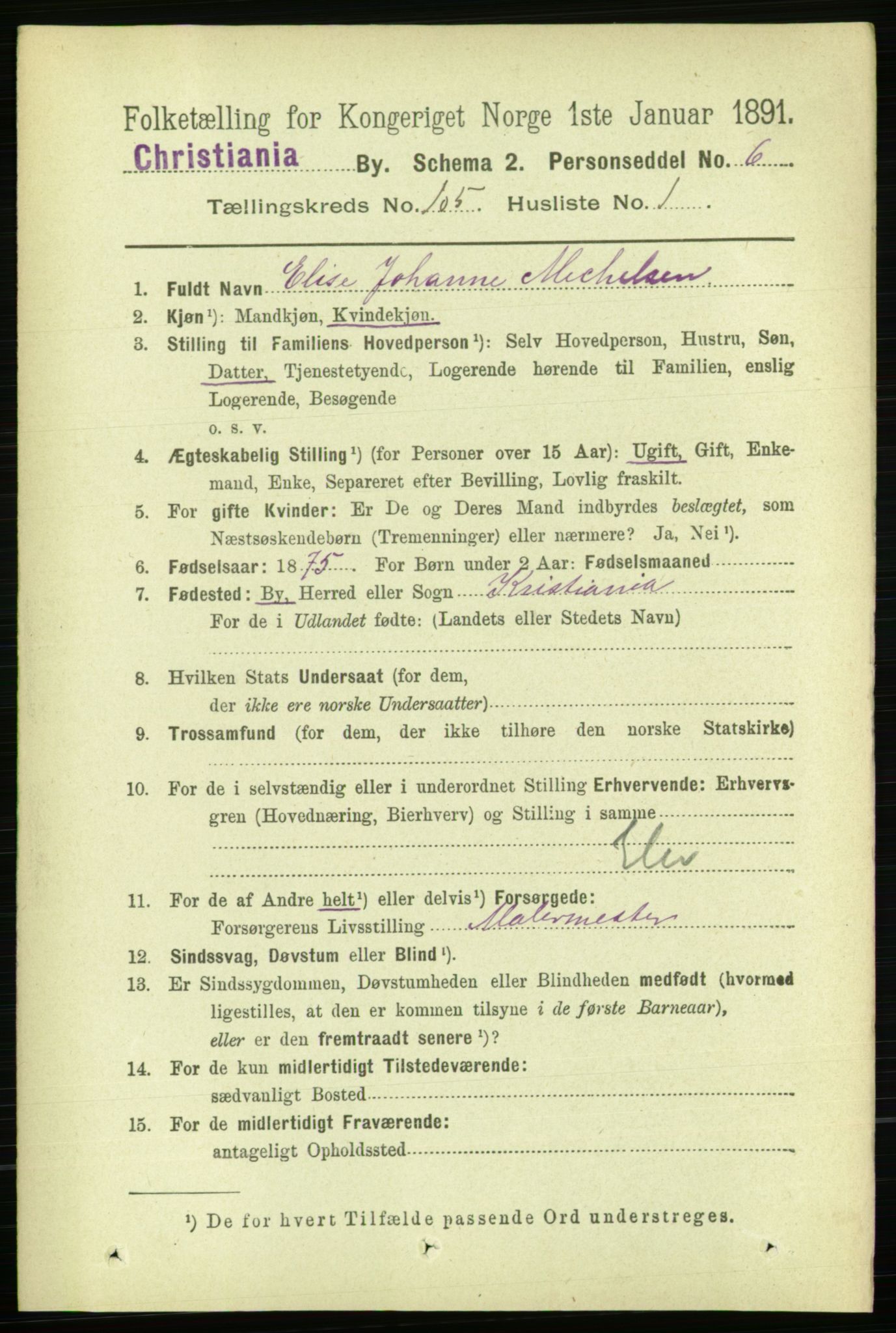 RA, 1891 census for 0301 Kristiania, 1891, p. 52932