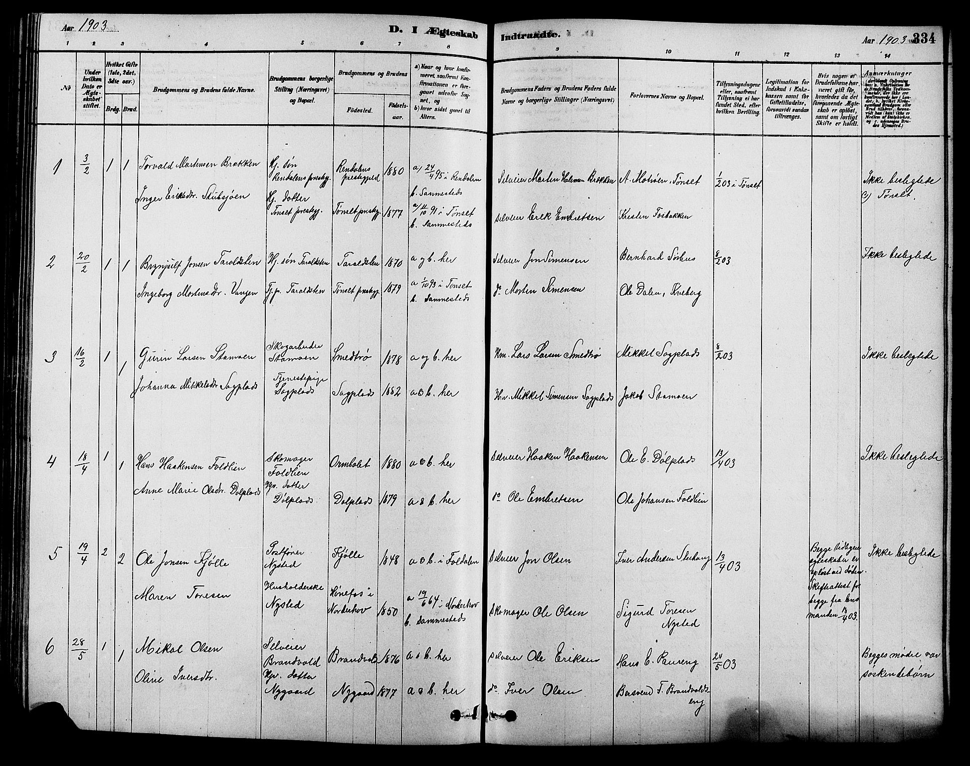 Alvdal prestekontor, SAH/PREST-060/H/Ha/Hab/L0003: Parish register (copy) no. 3, 1878-1907, p. 334