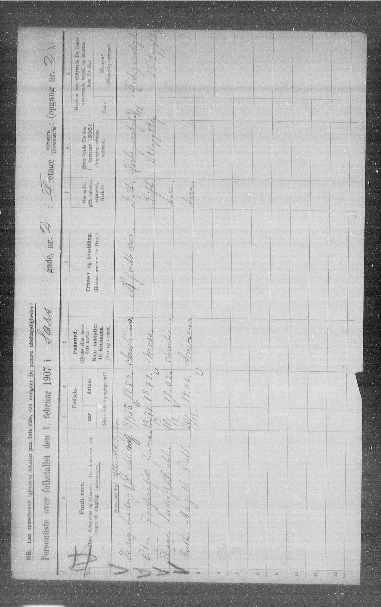 OBA, Municipal Census 1907 for Kristiania, 1907, p. 45672