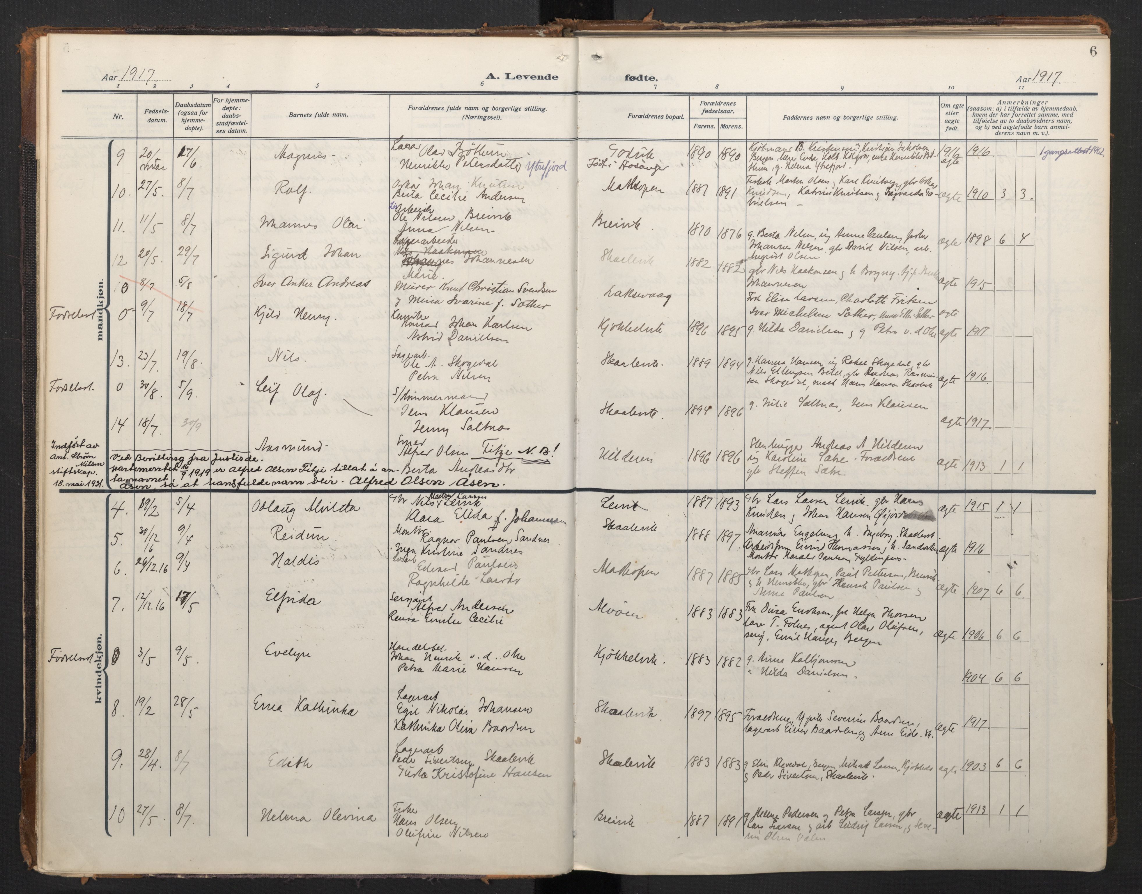 Laksevåg Sokneprestembete, AV/SAB-A-76501/H/Ha/Haa/Haah/L0001: Parish register (official) no. H 1, 1915-1934, p. 6