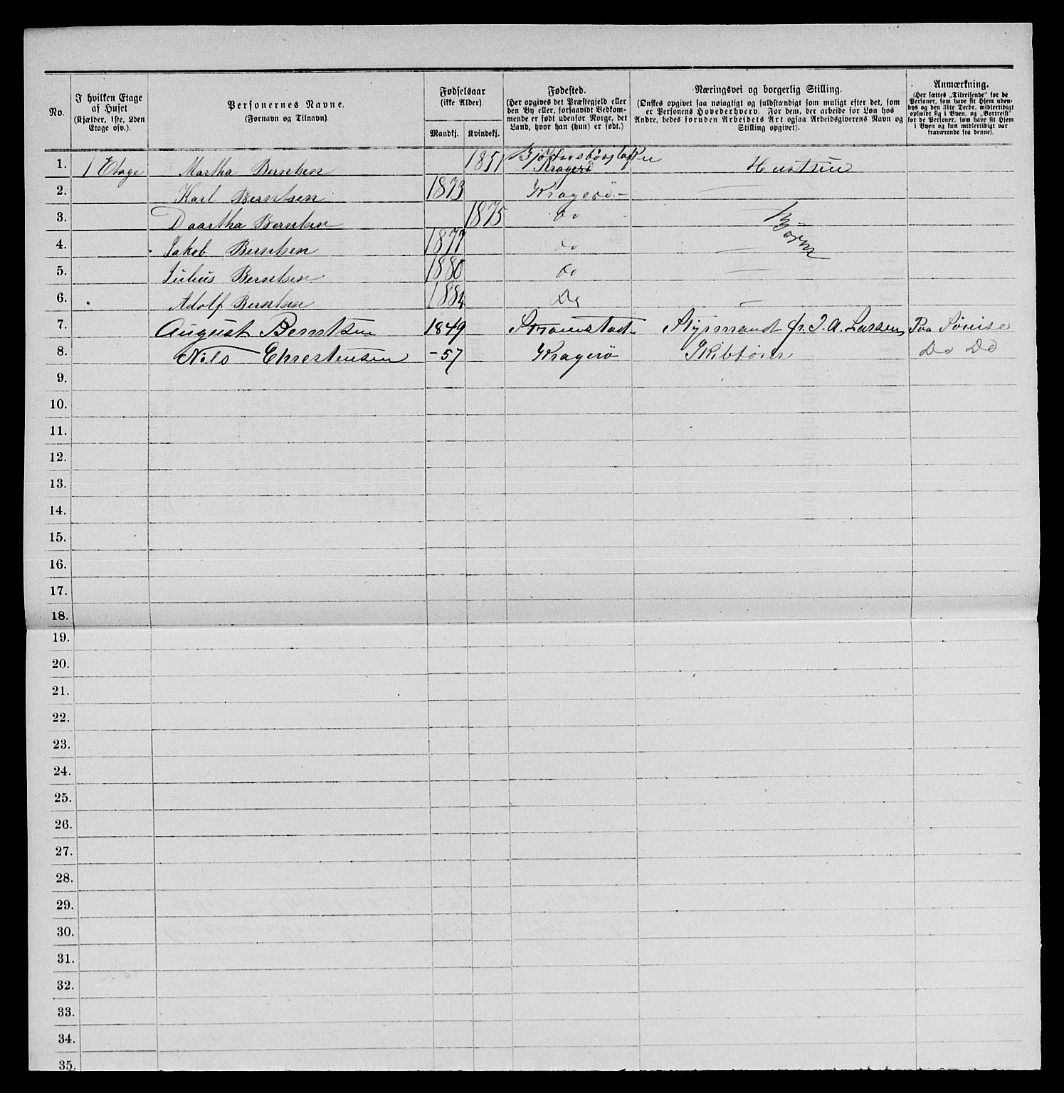 SAKO, 1885 census for 0801 Kragerø, 1885, p. 957