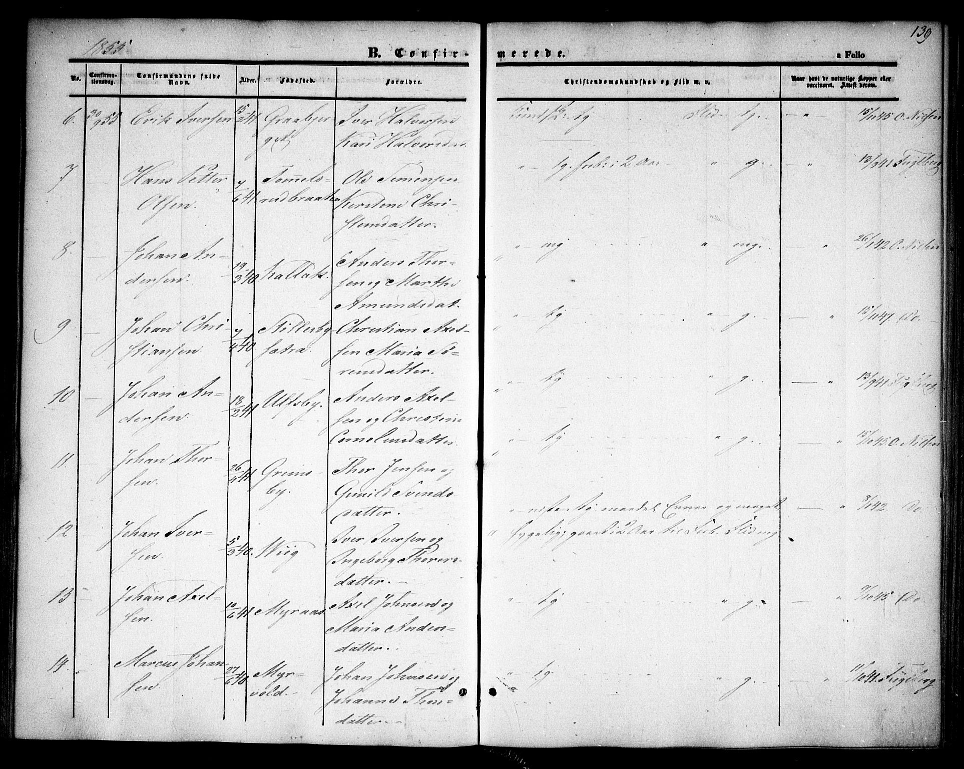 Rødenes prestekontor Kirkebøker, AV/SAO-A-2005/F/Fa/L0006: Parish register (official) no. I 6, 1850-1859, p. 139