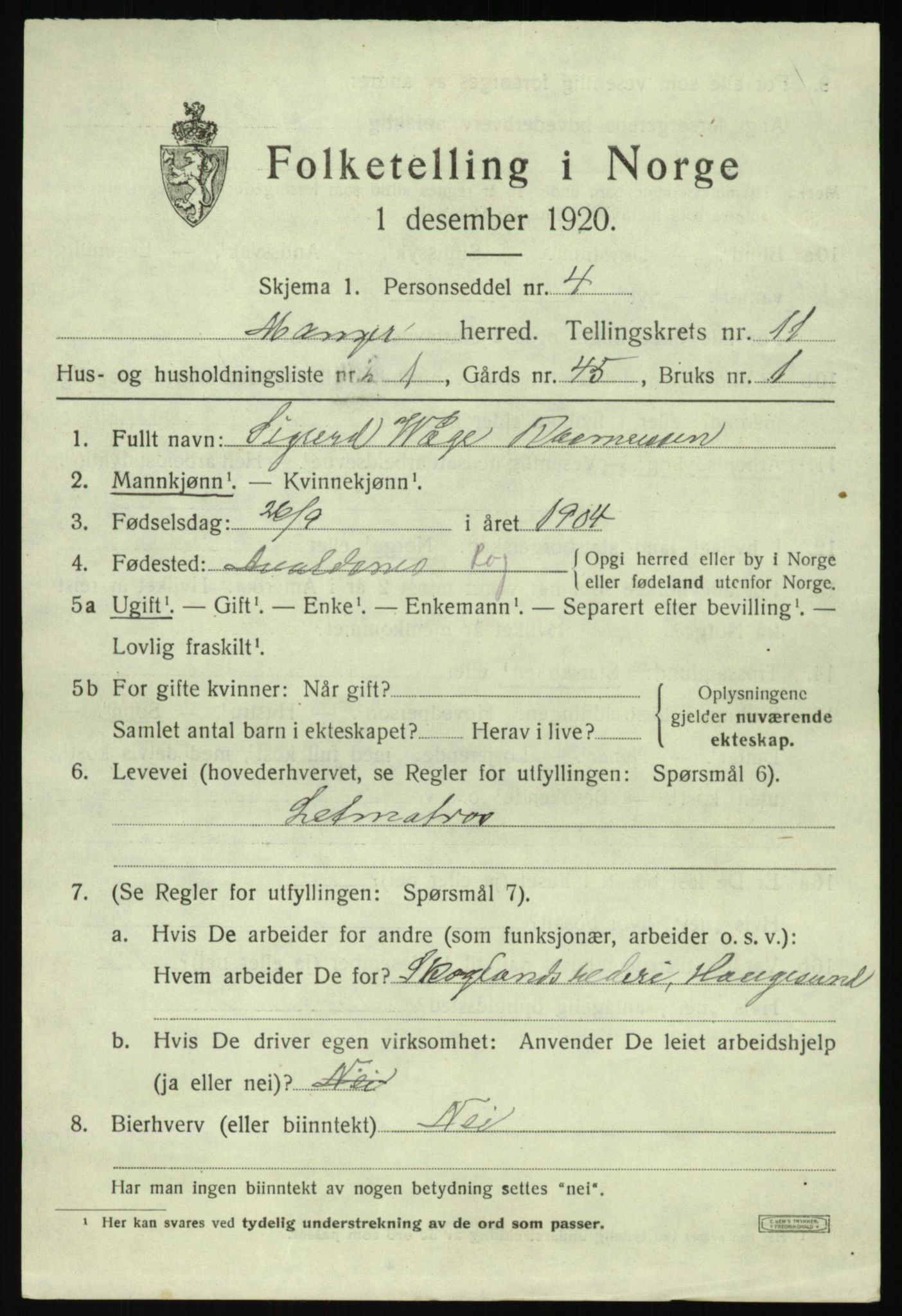 SAB, 1920 census for Manger, 1920, p. 6688