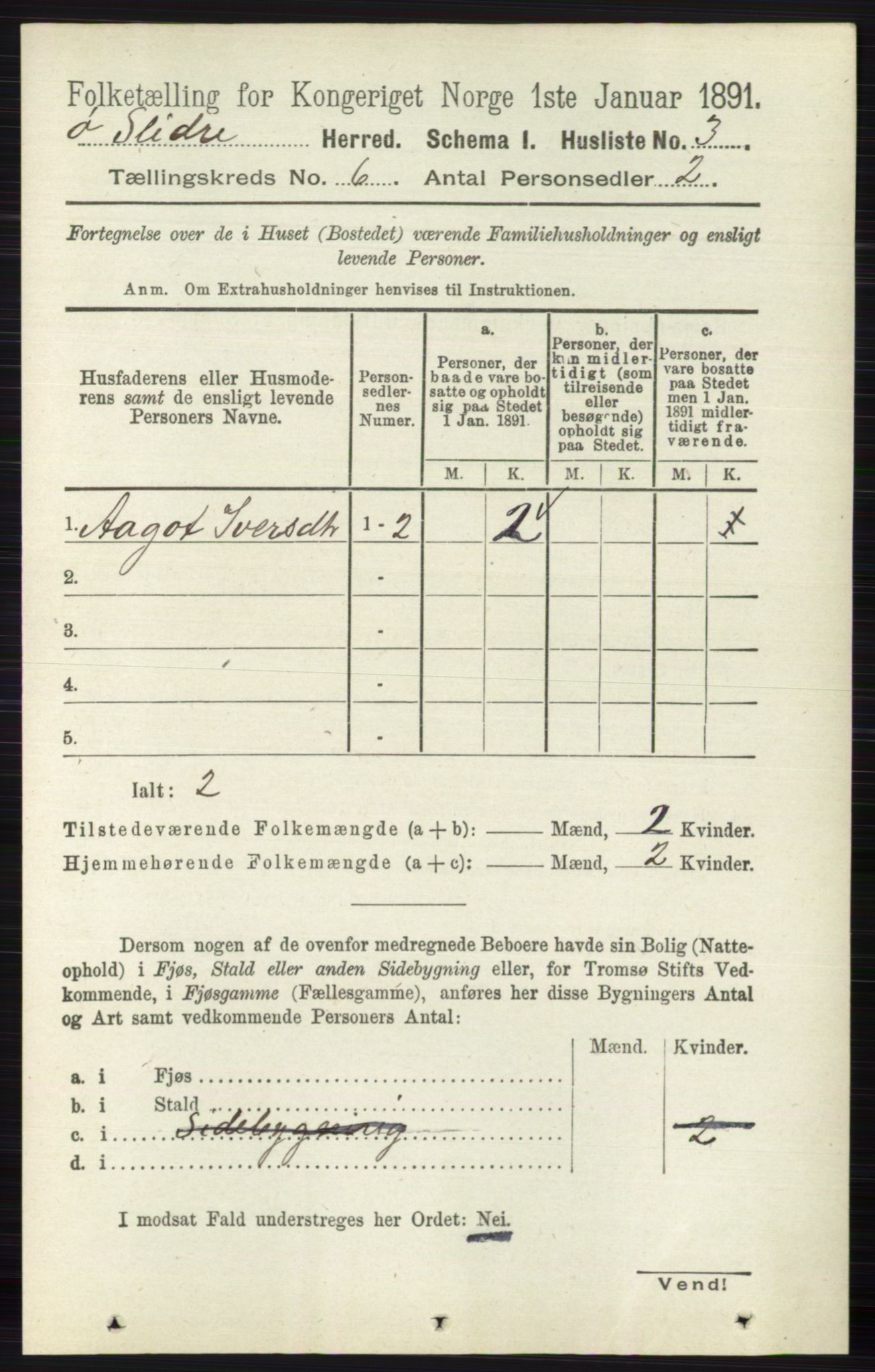 RA, 1891 census for 0544 Øystre Slidre, 1891, p. 1738