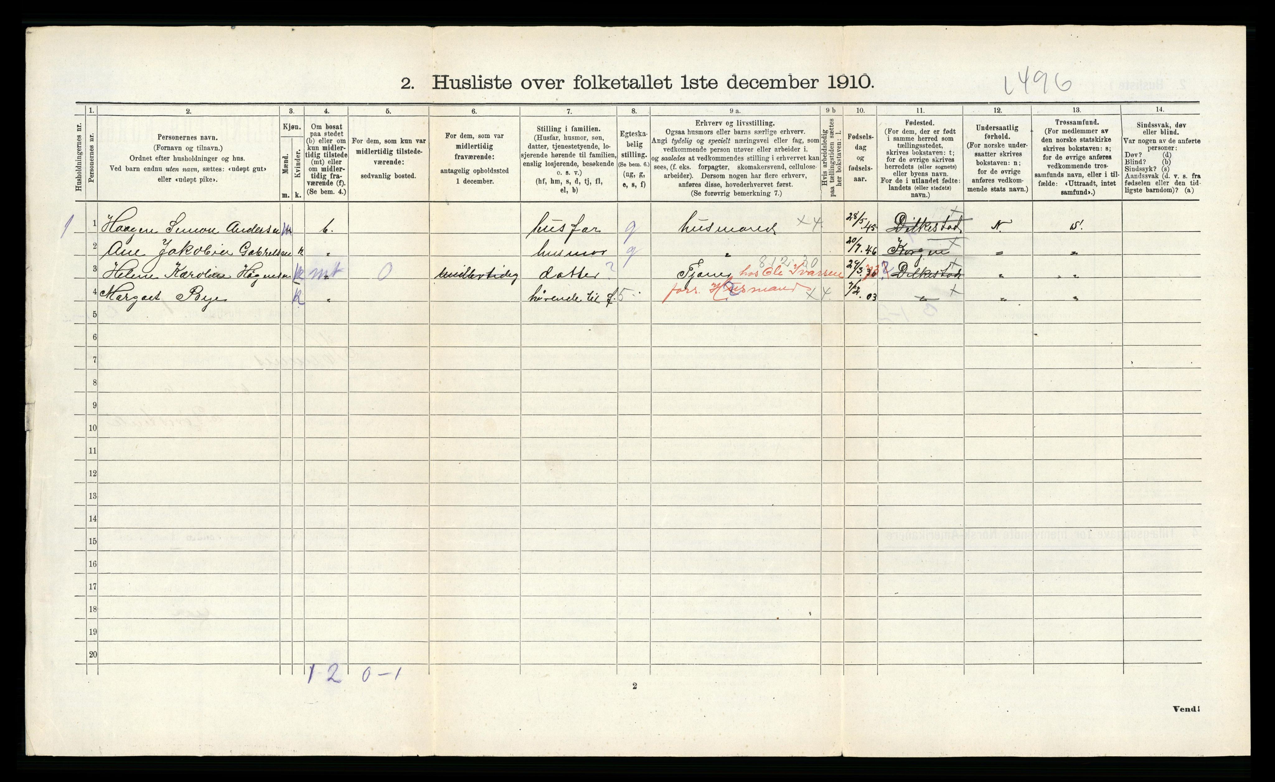 RA, 1910 census for Hemnes, 1910, p. 625