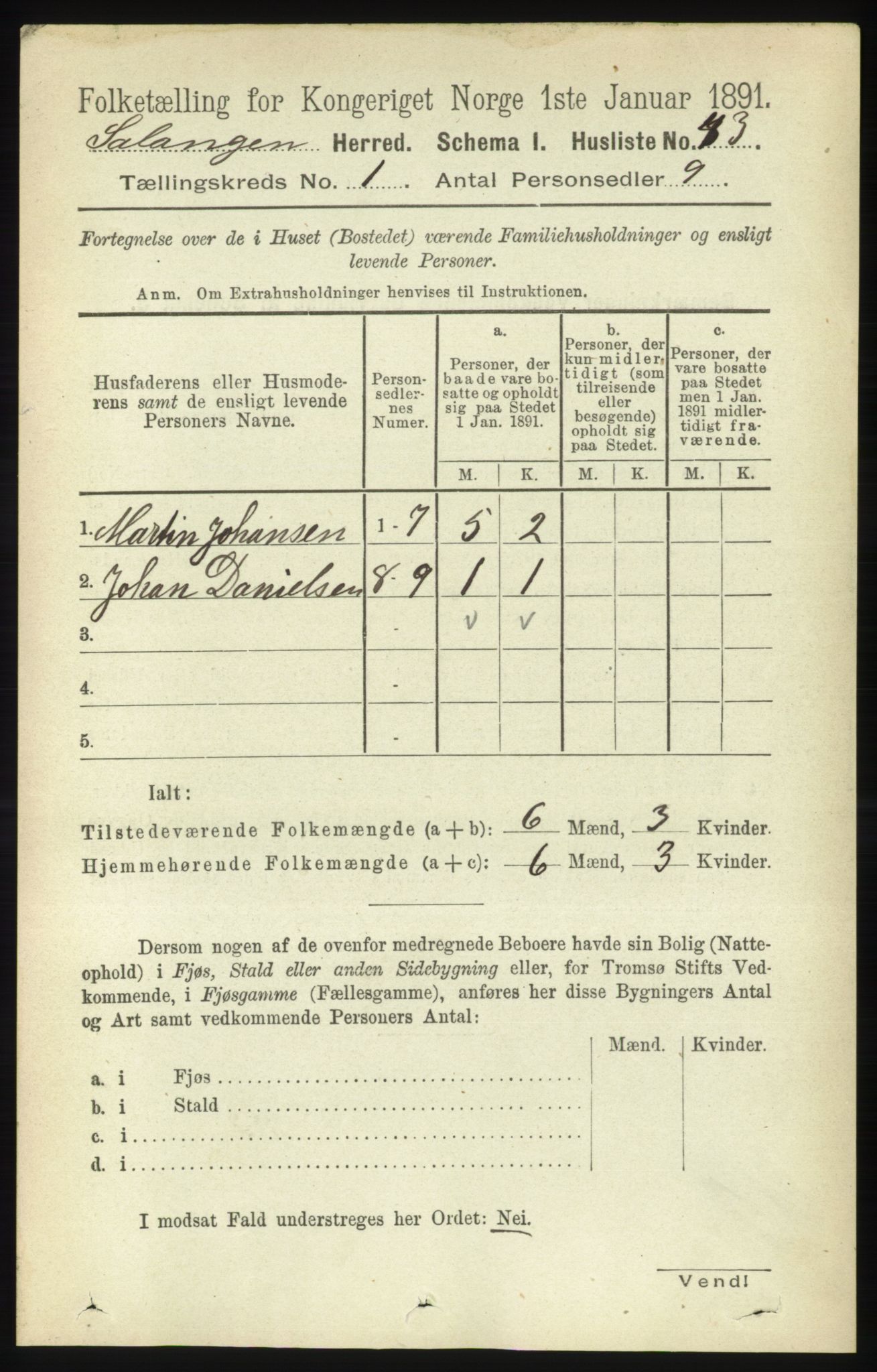 RA, 1891 census for 1921 Salangen, 1891, p. 56