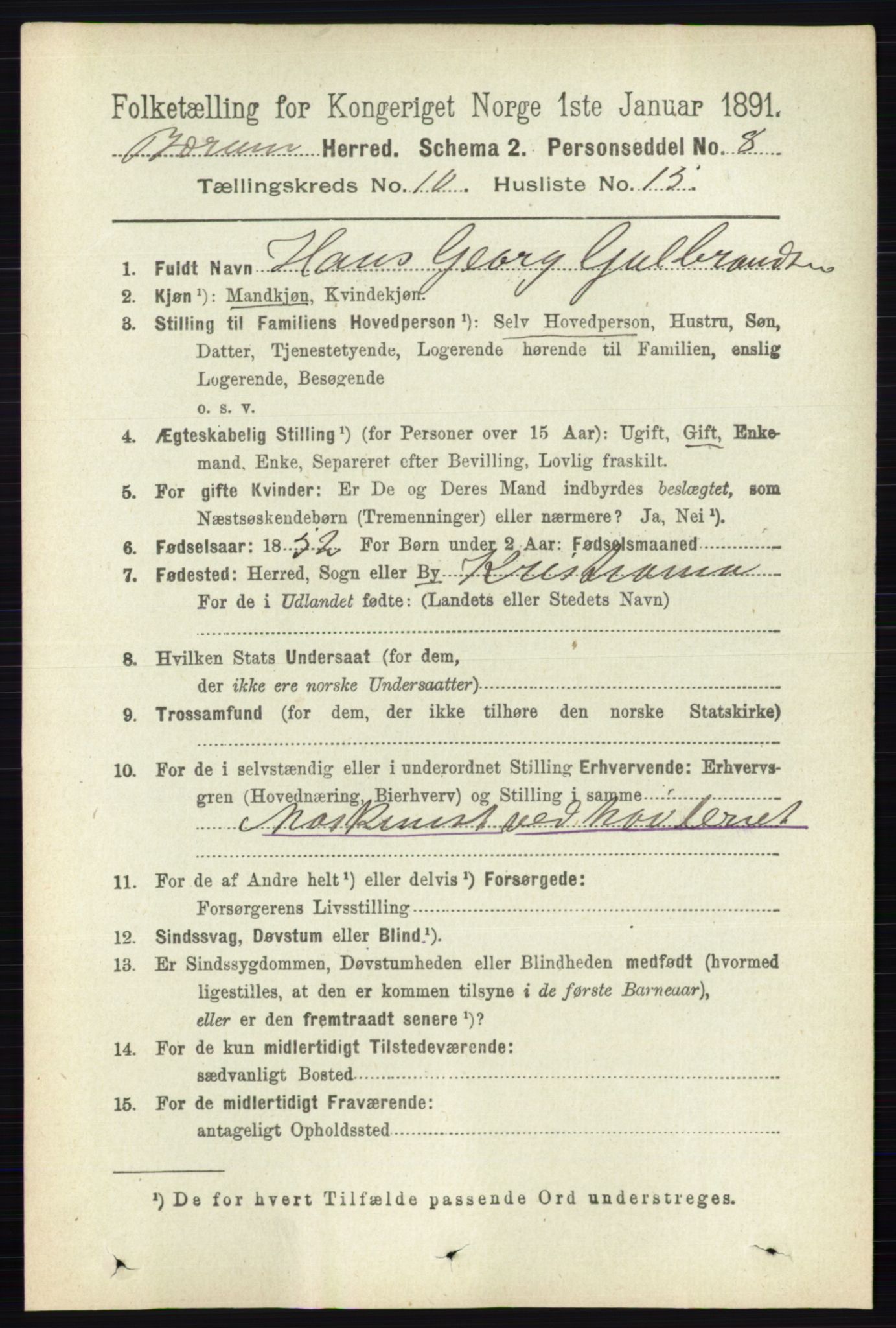 RA, 1891 census for 0219 Bærum, 1891, p. 6611