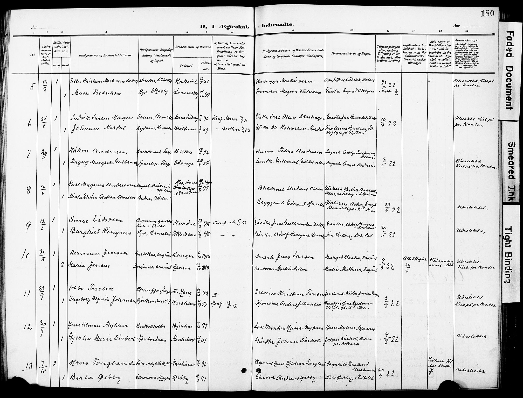 Nittedal prestekontor Kirkebøker, SAO/A-10365a/G/Ga/L0003: Parish register (copy) no. I 3, 1902-1929, p. 180