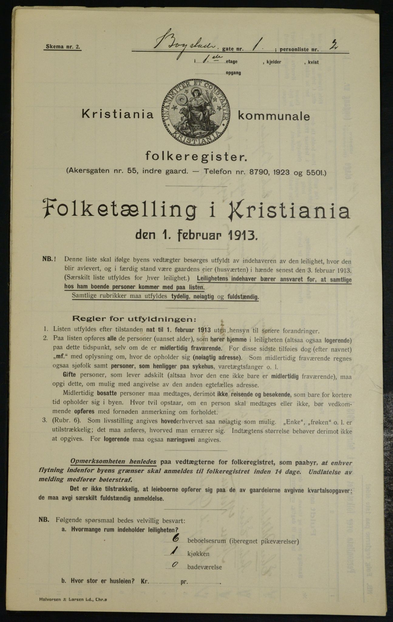 OBA, Municipal Census 1913 for Kristiania, 1913, p. 6651