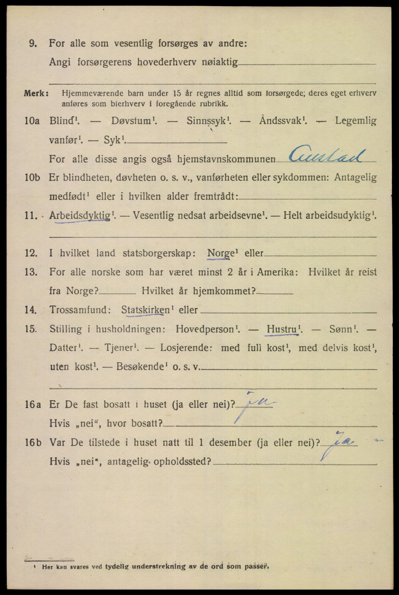 SAK, 1920 census for Austad, 1920, p. 1408