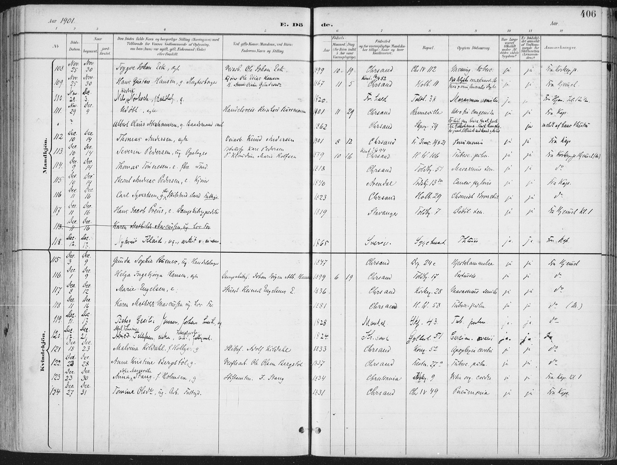 Kristiansand domprosti, AV/SAK-1112-0006/F/Fa/L0021: Parish register (official) no. A 20, 1898-1908, p. 406