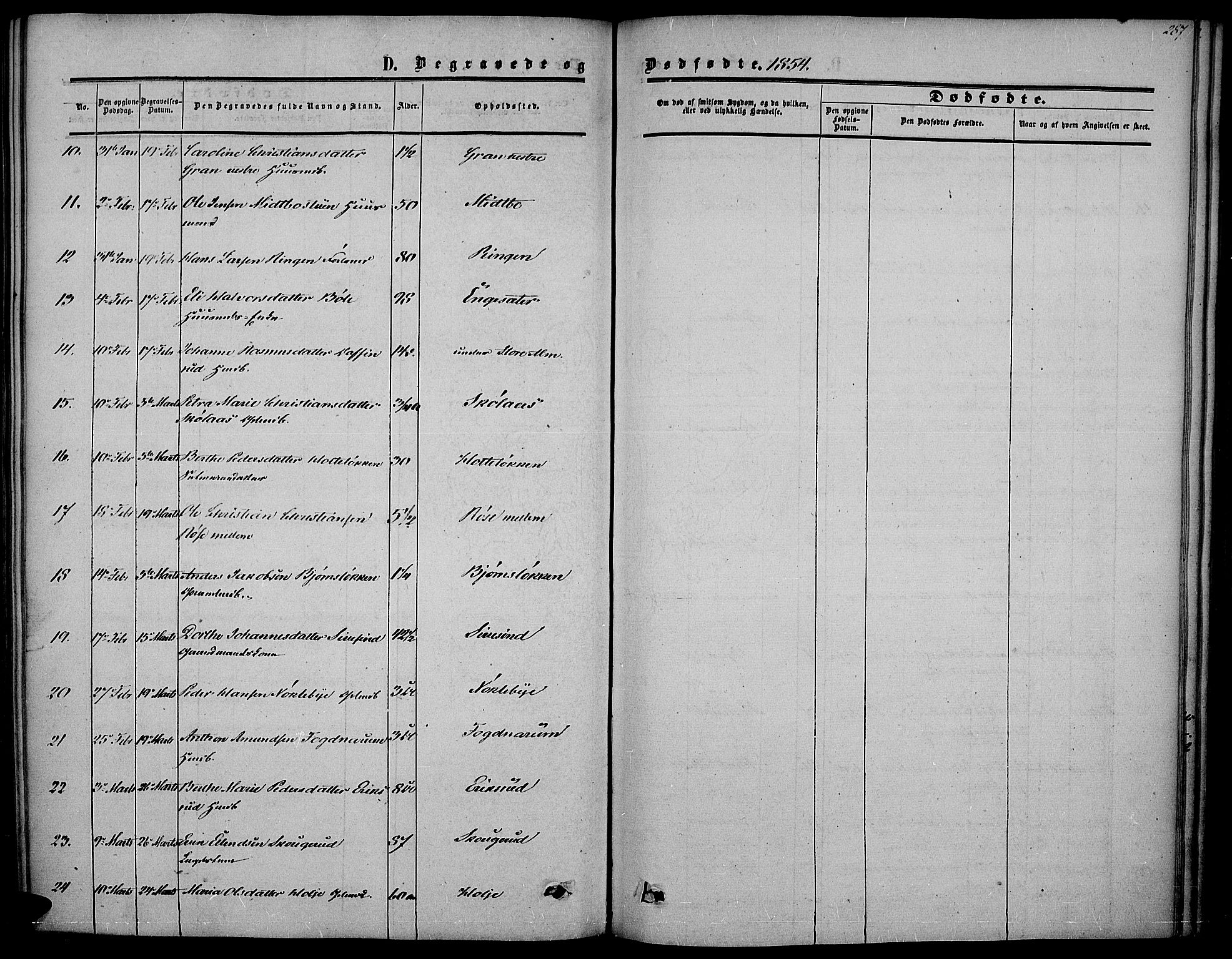 Vestre Toten prestekontor, AV/SAH-PREST-108/H/Ha/Haa/L0005: Parish register (official) no. 5, 1850-1855, p. 287