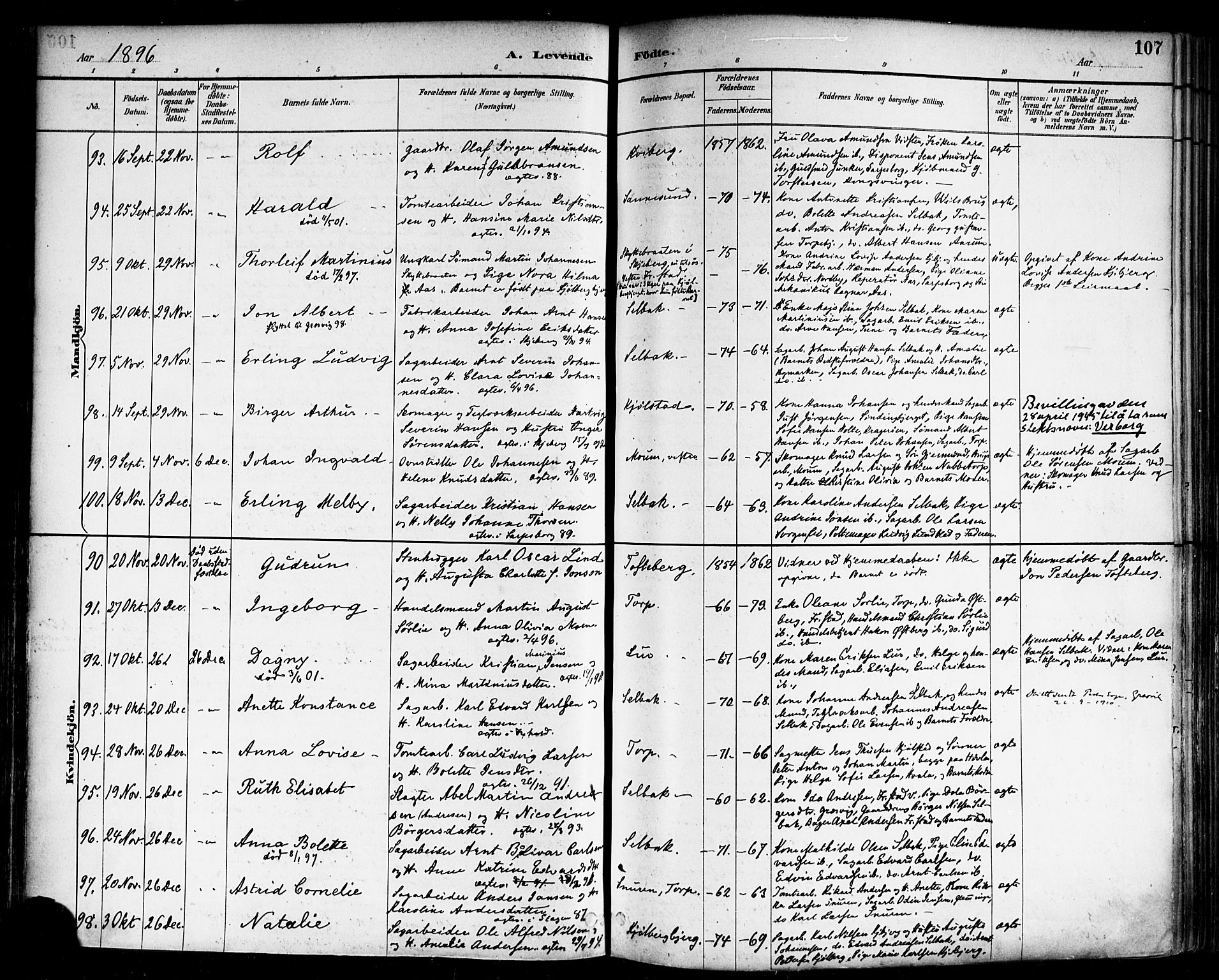 Borge prestekontor Kirkebøker, SAO/A-10903/F/Fa/L0008: Parish register (official) no. I 8A, 1887-1902, p. 107