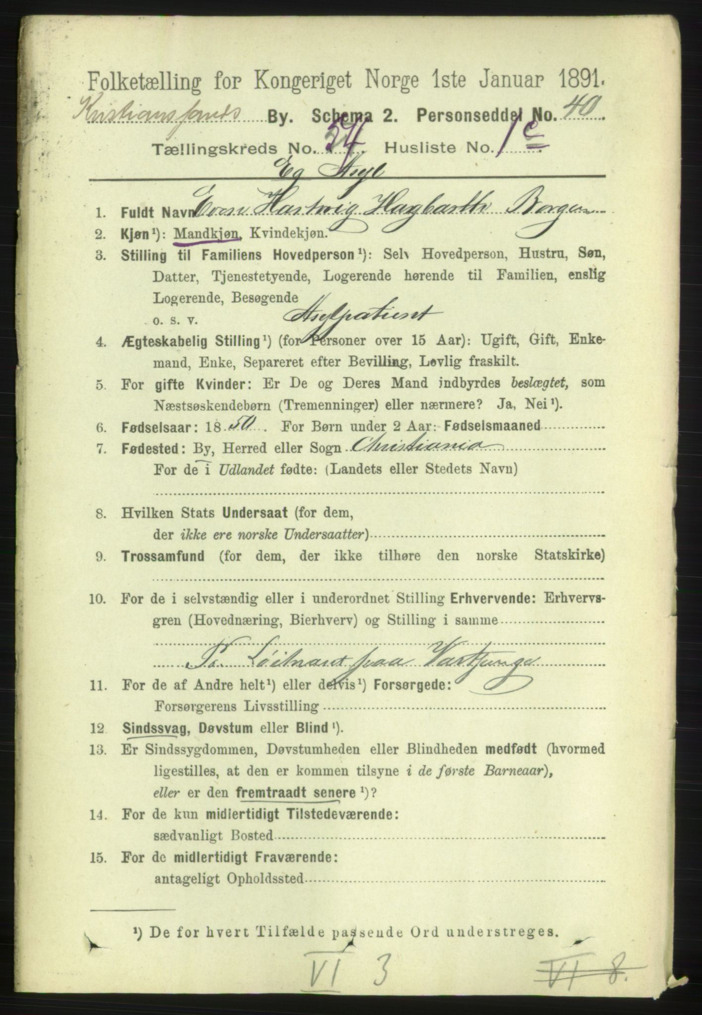 RA, 1891 census for 1001 Kristiansand, 1891, p. 15455