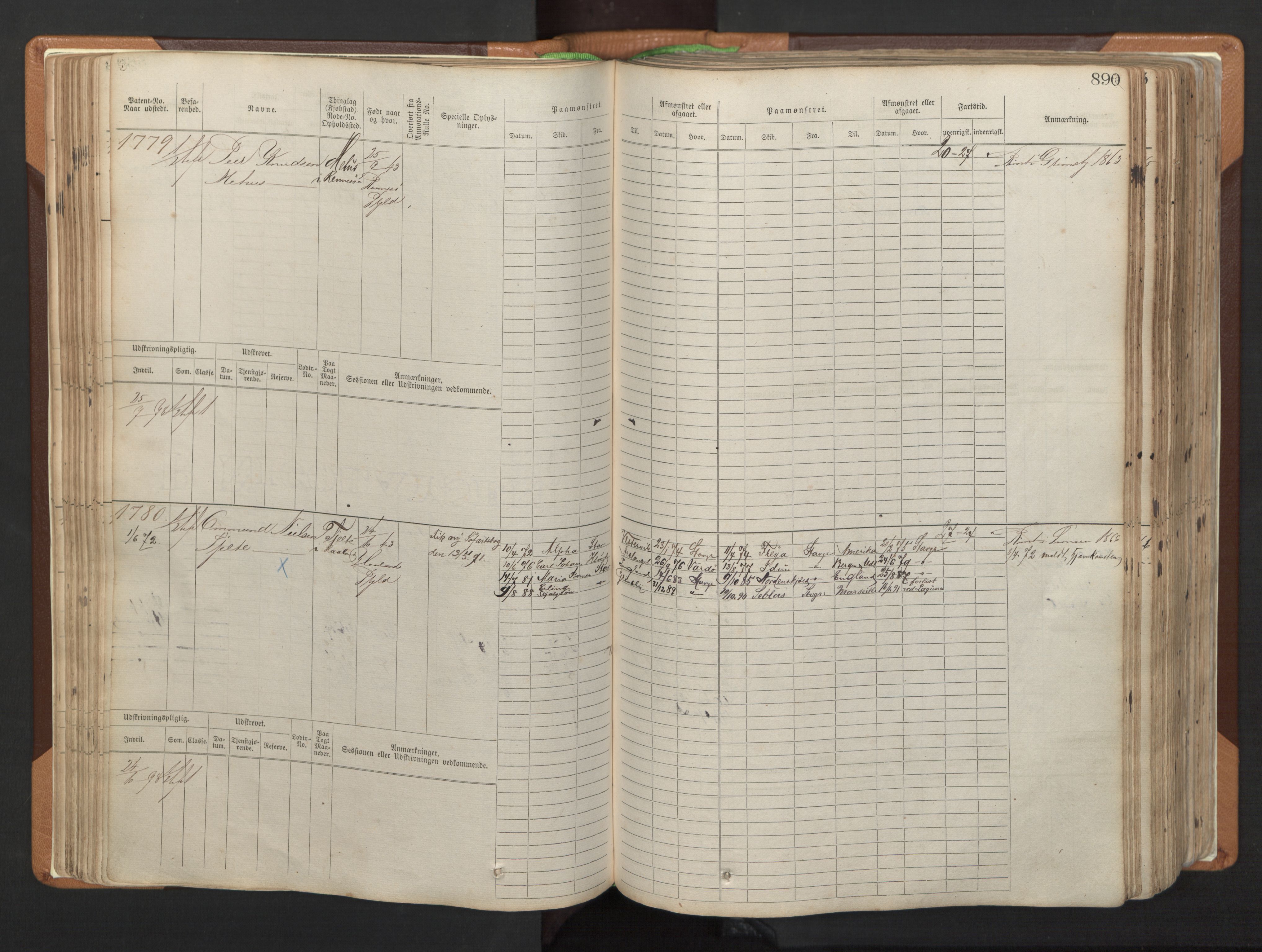 Stavanger sjømannskontor, AV/SAST-A-102006/F/Fb/Fbb/L0006: Sjøfartshovedrulle, patentnr. 1607-2402 (del 3), 1869-1880, p. 89