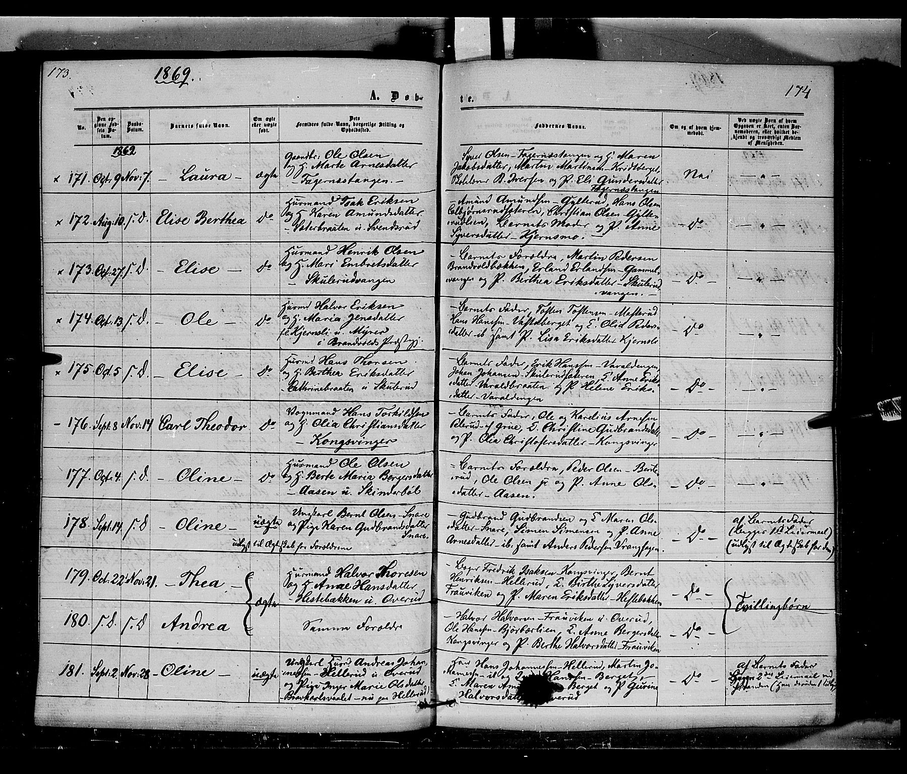 Vinger prestekontor, AV/SAH-PREST-024/H/Ha/Haa/L0011: Parish register (official) no. 11, 1862-1870, p. 174