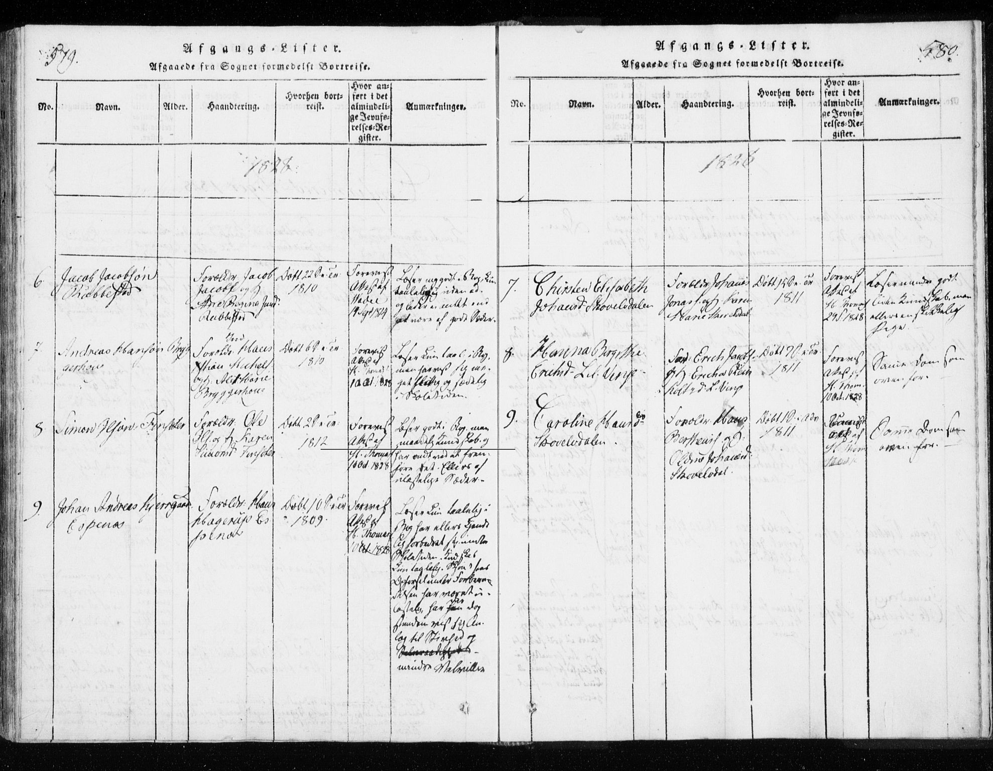 Tranøy sokneprestkontor, AV/SATØ-S-1313/I/Ia/Iaa/L0004kirke: Parish register (official) no. 4, 1820-1829, p. 579-580