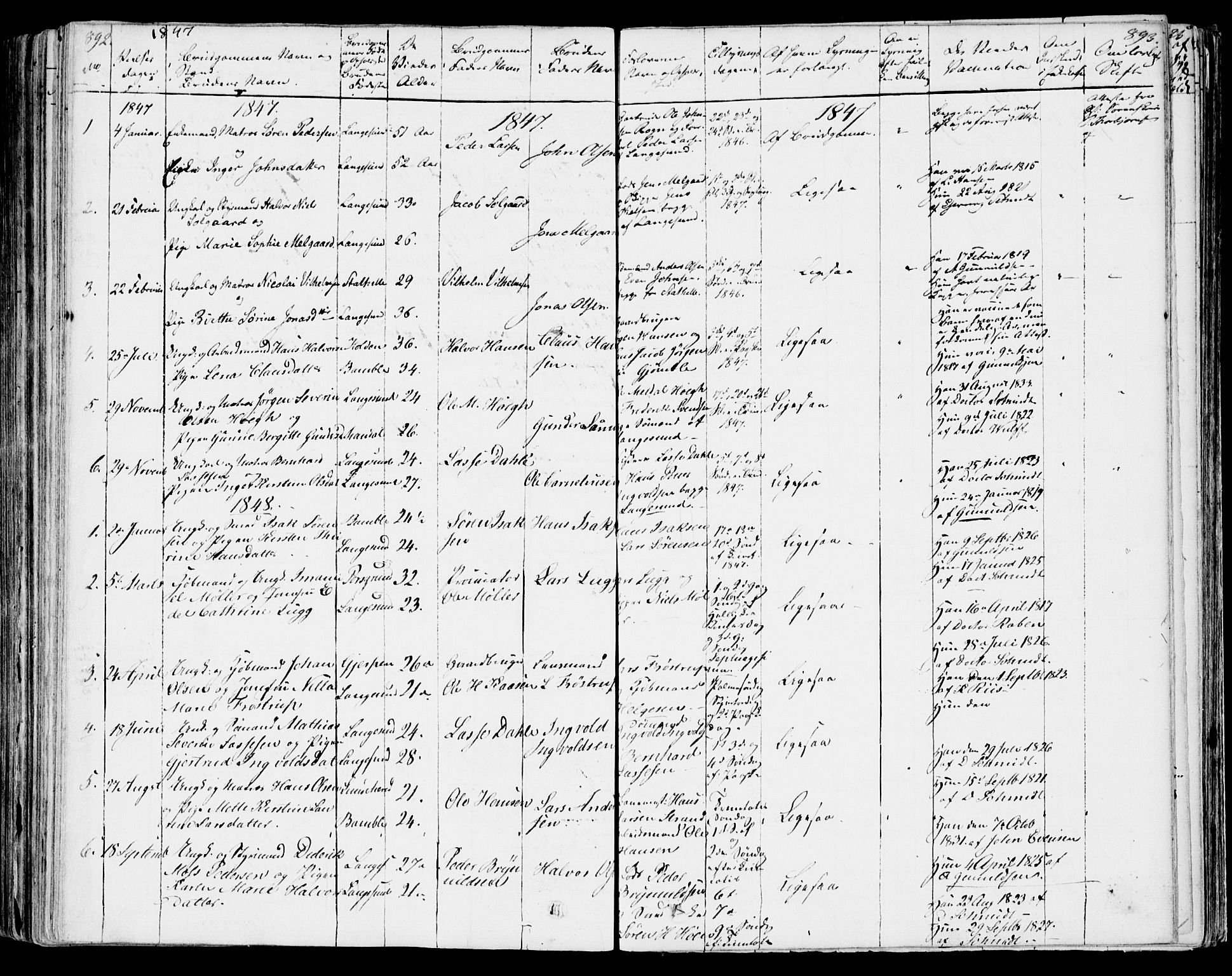 Bamble kirkebøker, SAKO/A-253/F/Fa/L0004: Parish register (official) no. I 4, 1834-1853, p. 892-893