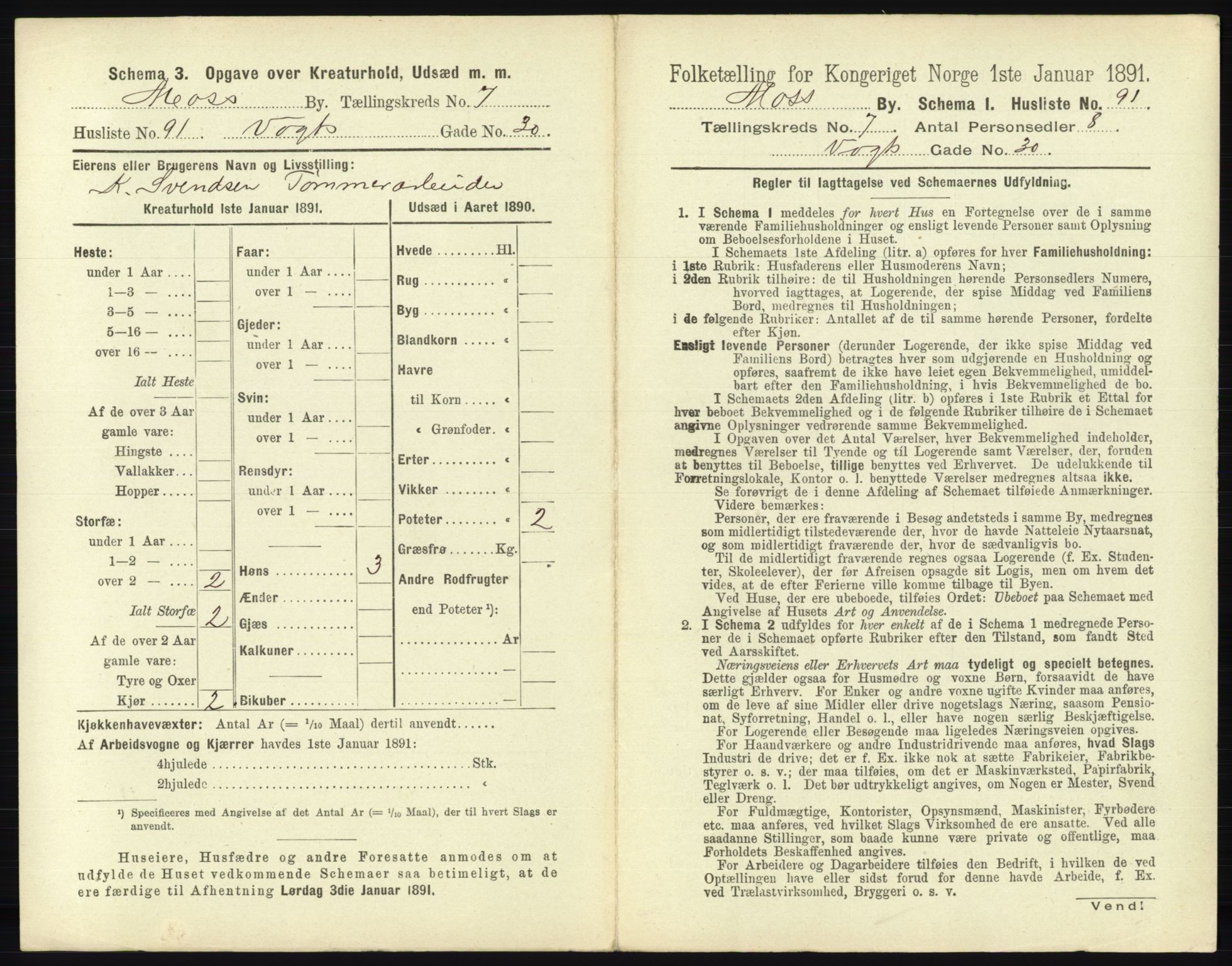 RA, 1891 census for 0104 Moss, 1891, p. 574