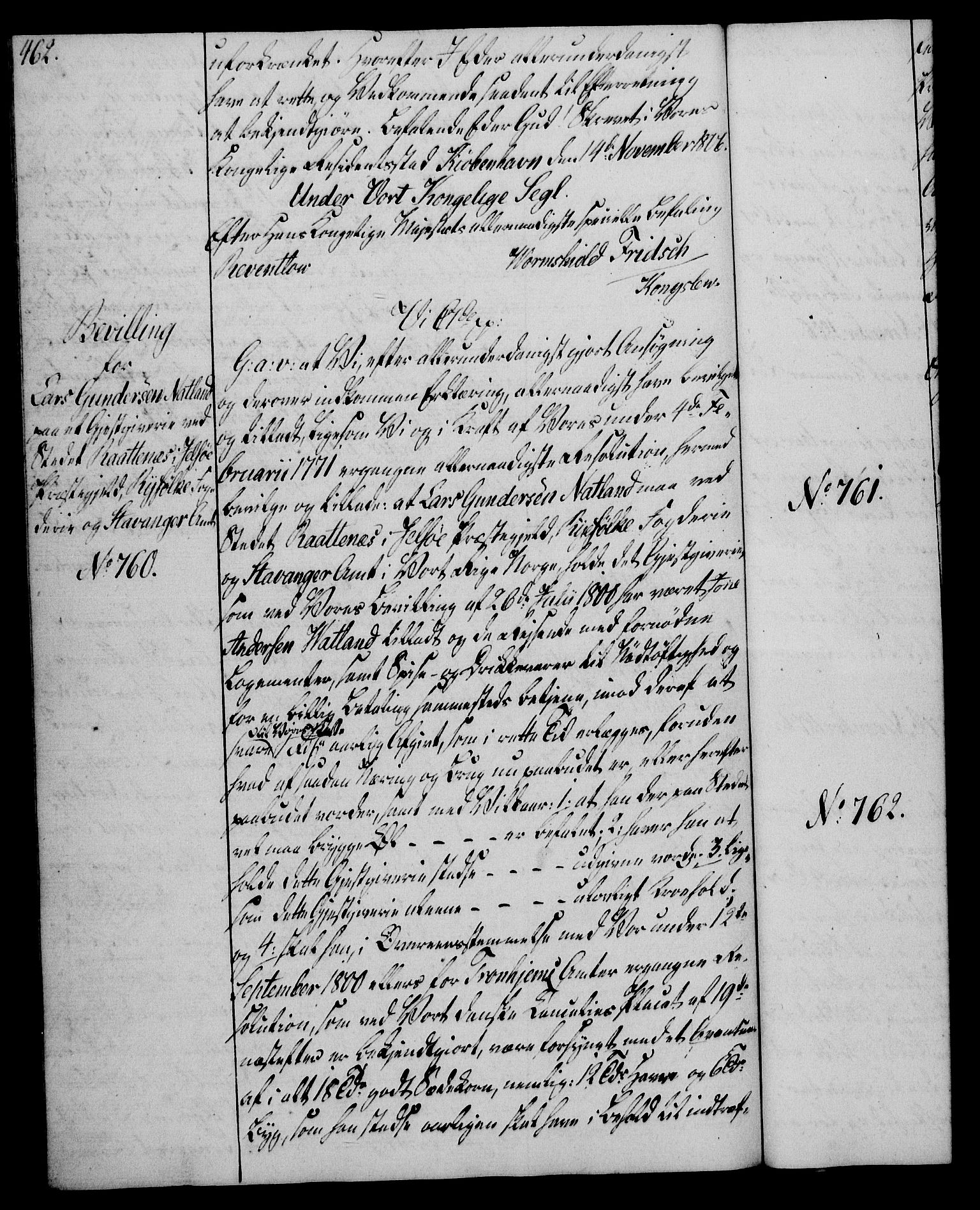 Rentekammeret, Kammerkanselliet, RA/EA-3111/G/Gg/Gga/L0018: Norsk ekspedisjonsprotokoll med register (merket RK 53.18), 1804-1806, p. 462