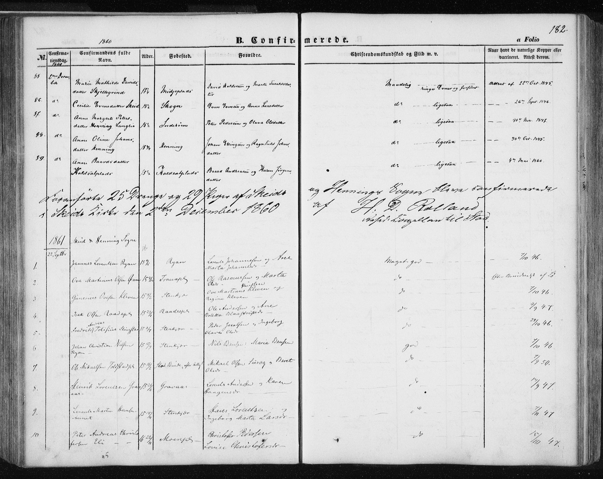 Ministerialprotokoller, klokkerbøker og fødselsregistre - Nord-Trøndelag, AV/SAT-A-1458/735/L0342: Parish register (official) no. 735A07 /1, 1849-1862, p. 182