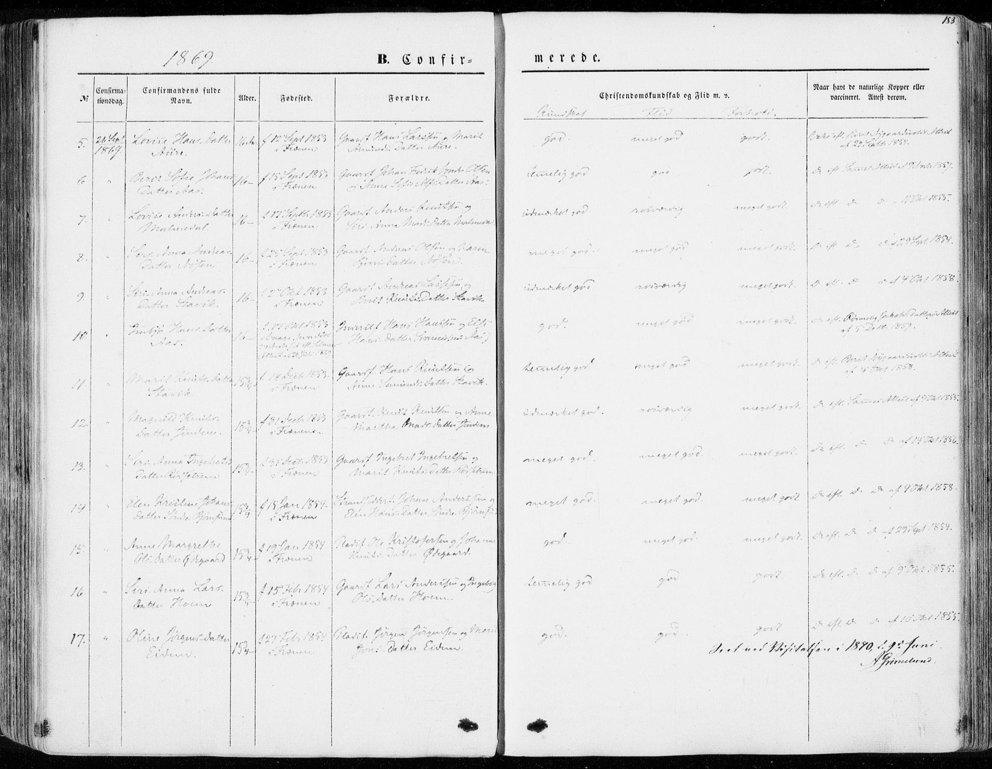 Ministerialprotokoller, klokkerbøker og fødselsregistre - Møre og Romsdal, SAT/A-1454/565/L0748: Parish register (official) no. 565A02, 1845-1872, p. 183