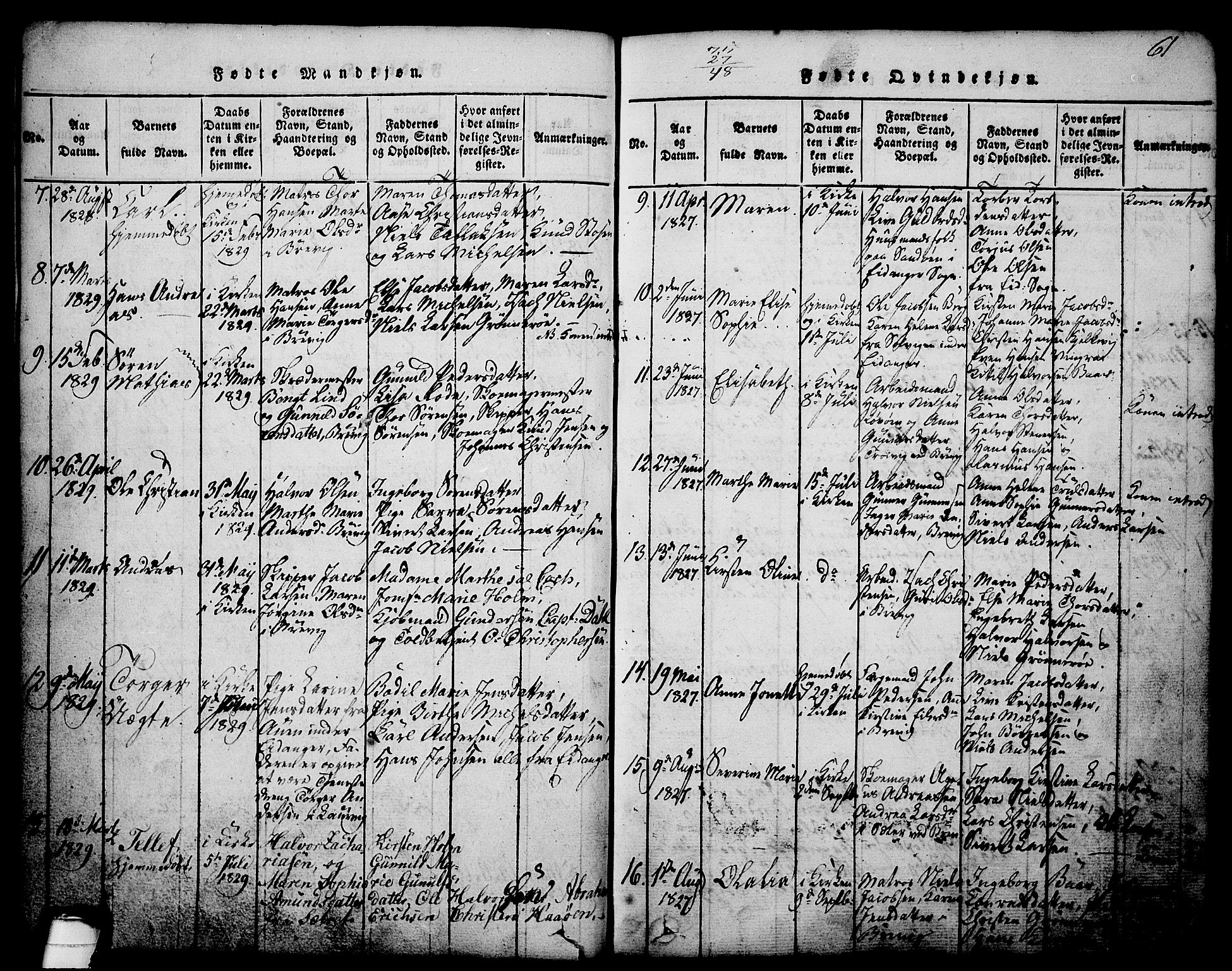 Brevik kirkebøker, AV/SAKO-A-255/G/Ga/L0001: Parish register (copy) no. 1, 1814-1845, p. 61