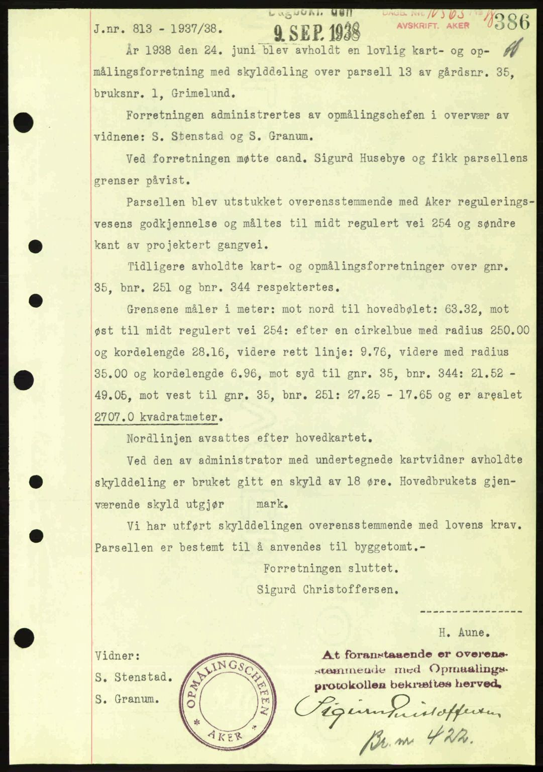 Aker herredsskriveri, SAO/A-10896/G/Gb/Gba/Gbab/L0025: Mortgage book no. A154-155, 1938-1938, Diary no: : 10563/1938