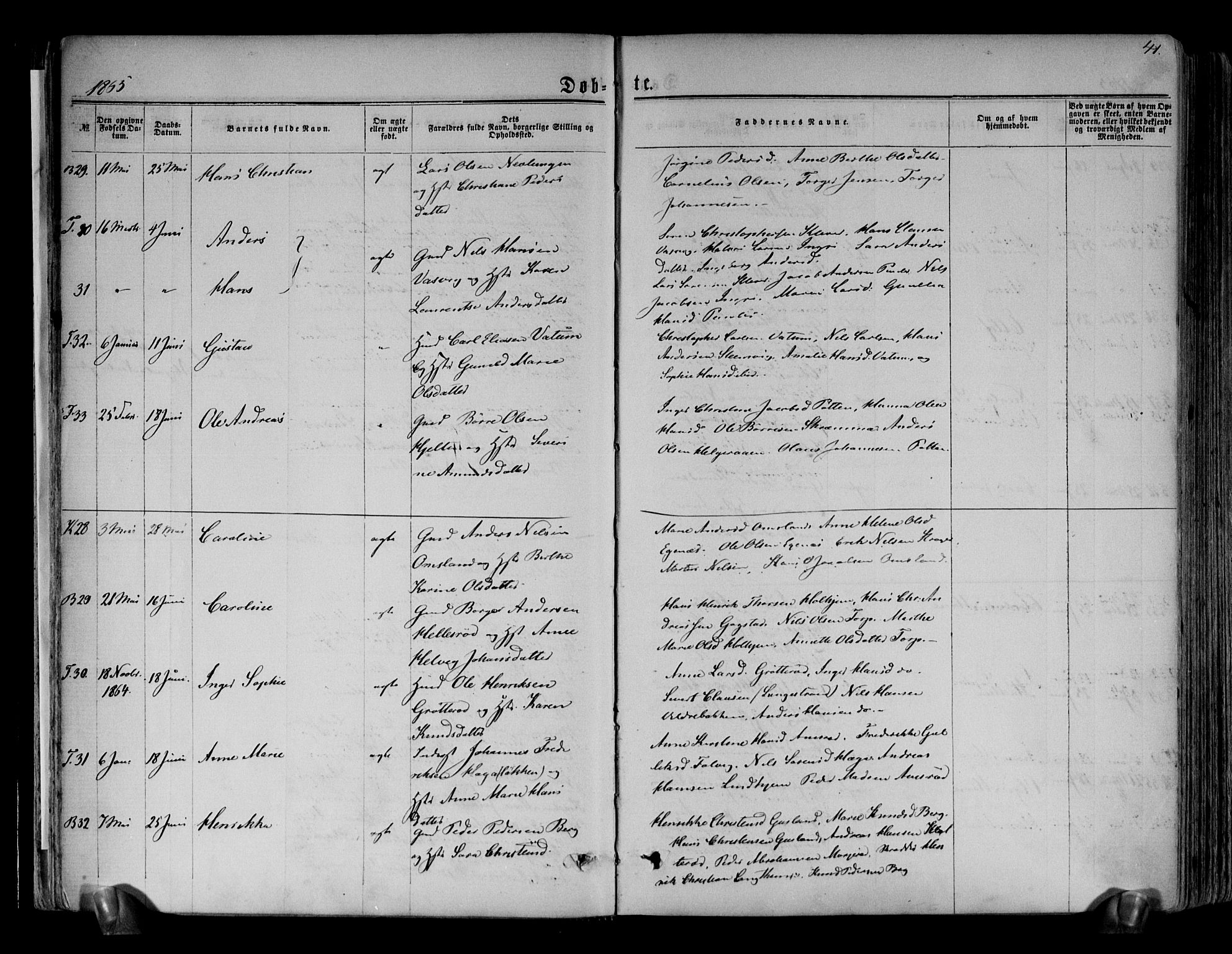 Brunlanes kirkebøker, AV/SAKO-A-342/F/Fa/L0005: Parish register (official) no. I 5, 1862-1877, p. 41