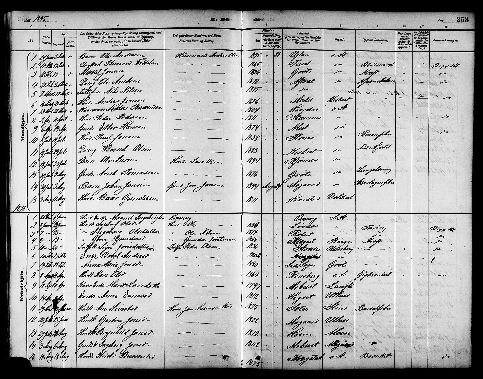Ministerialprotokoller, klokkerbøker og fødselsregistre - Sør-Trøndelag, SAT/A-1456/695/L1157: Parish register (copy) no. 695C08, 1889-1913, p. 353