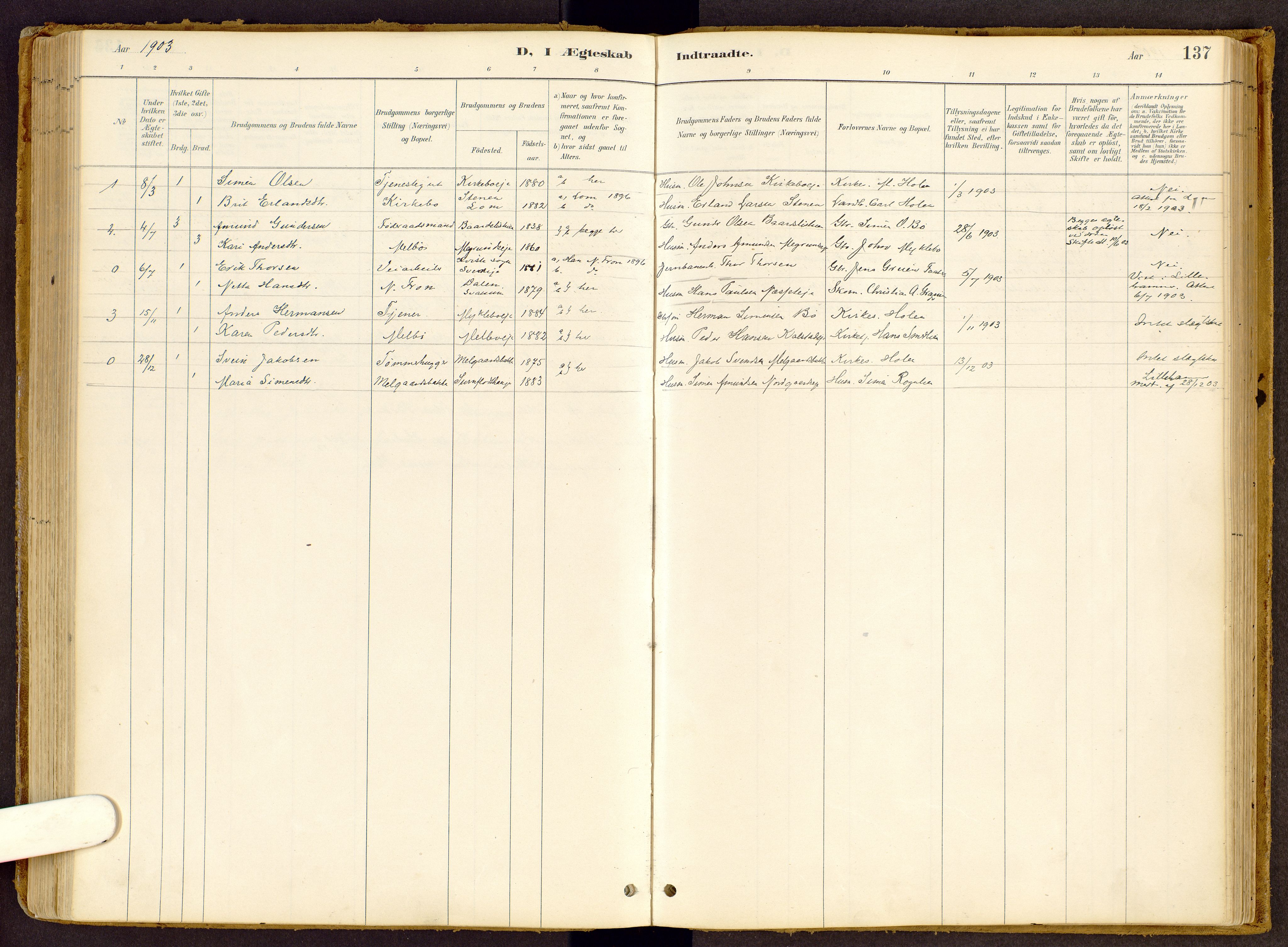 Vestre Gausdal prestekontor, SAH/PREST-094/H/Ha/Haa/L0002: Parish register (official) no. 2, 1887-1918, p. 137