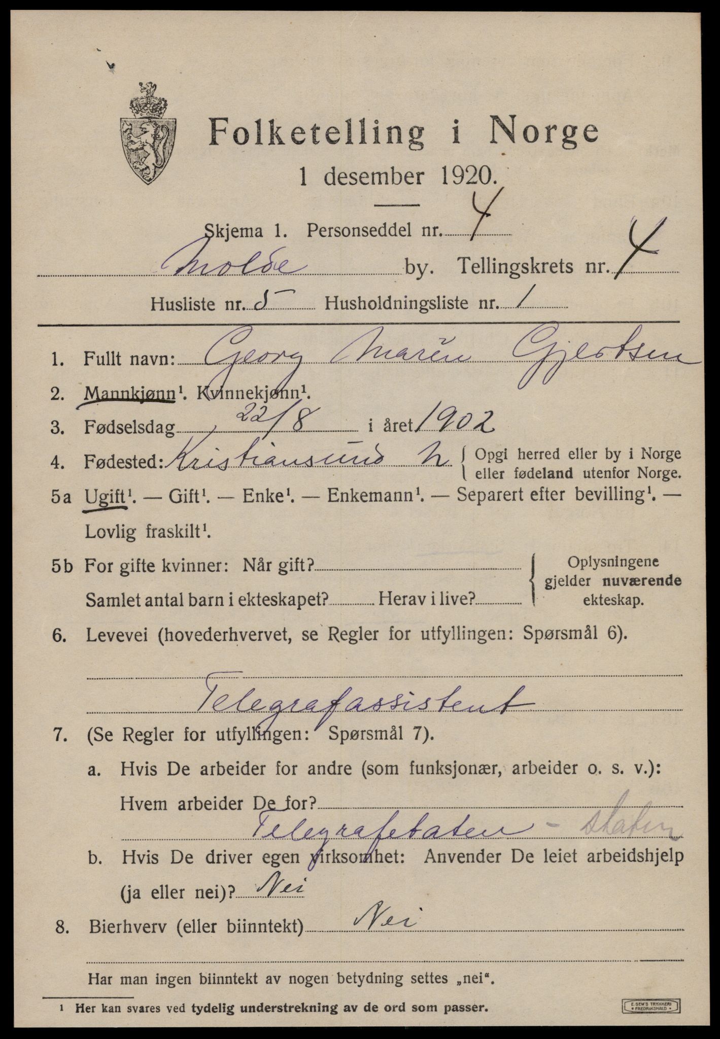 SAT, 1920 census for Molde, 1920, p. 5151