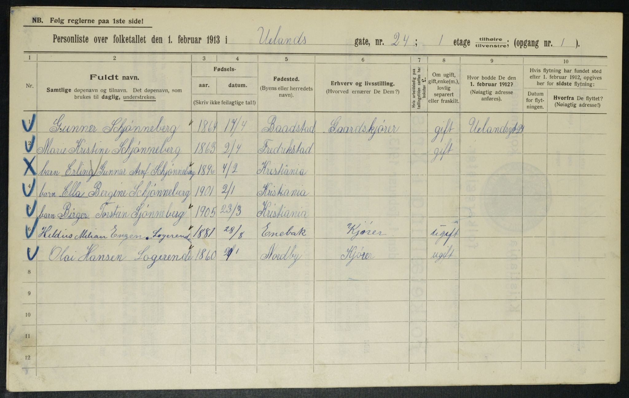 OBA, Municipal Census 1913 for Kristiania, 1913, p. 118645