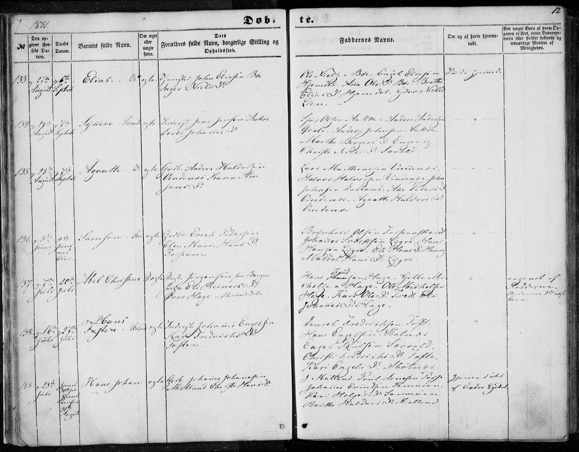 Os sokneprestembete, SAB/A-99929: Parish register (official) no. A 16, 1851-1859, p. 12