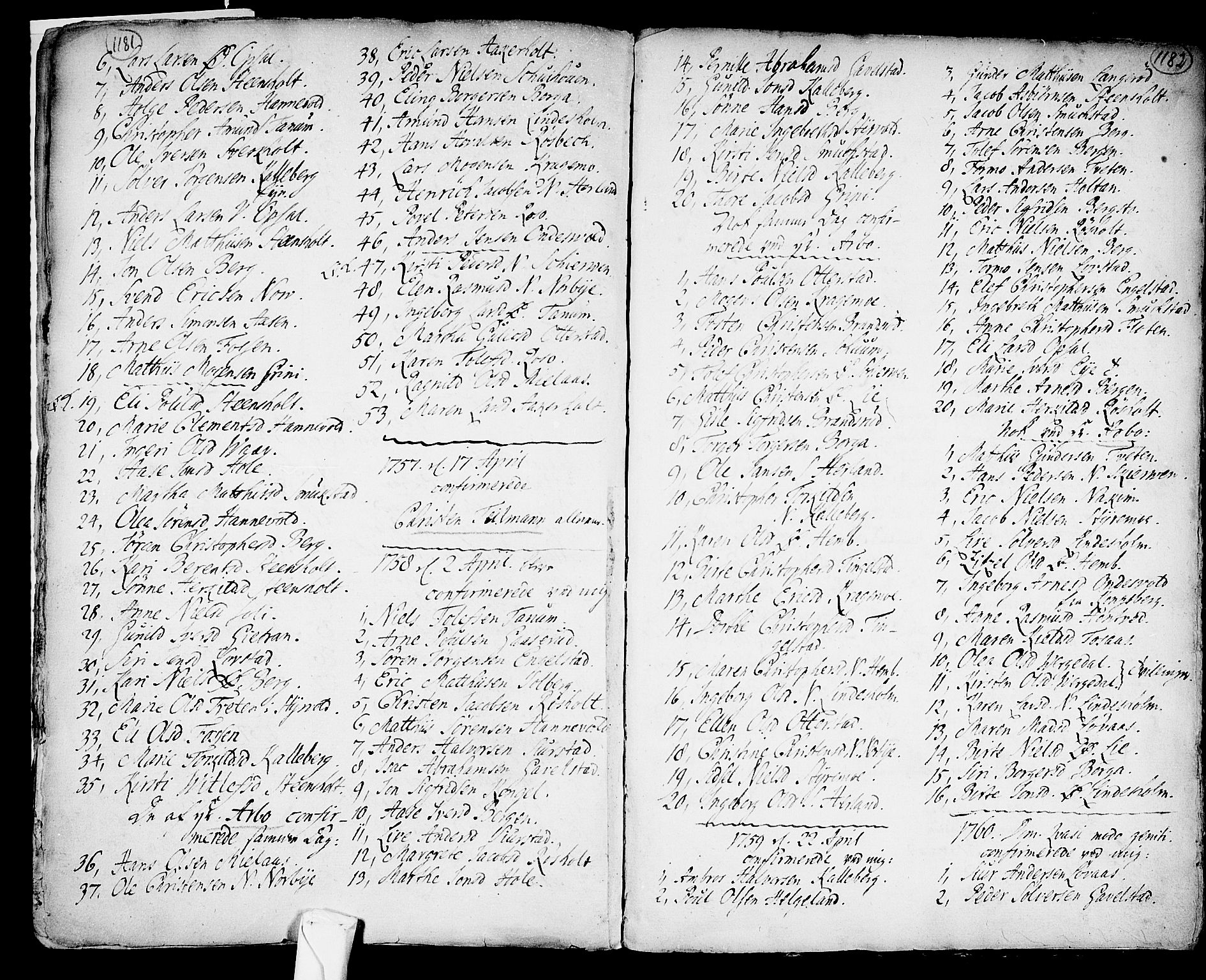 Lardal kirkebøker, SAKO/A-350/F/Fa/L0003: Parish register (official) no. I 3, 1733-1815, p. 1181-1182