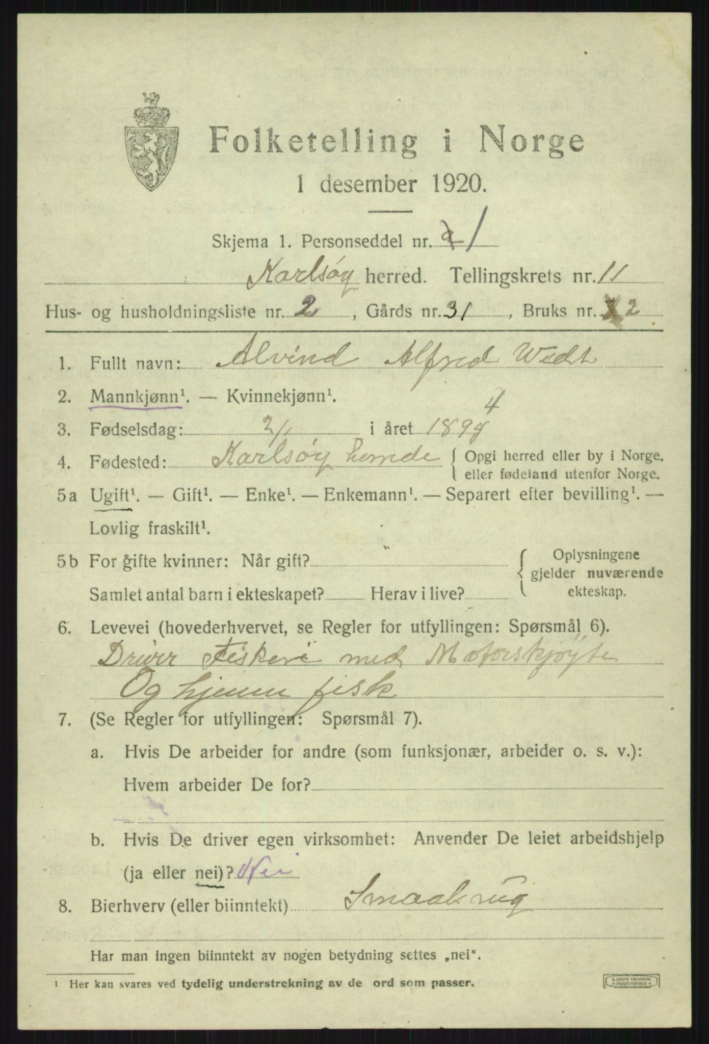 SATØ, 1920 census for Karlsøy, 1920, p. 3996