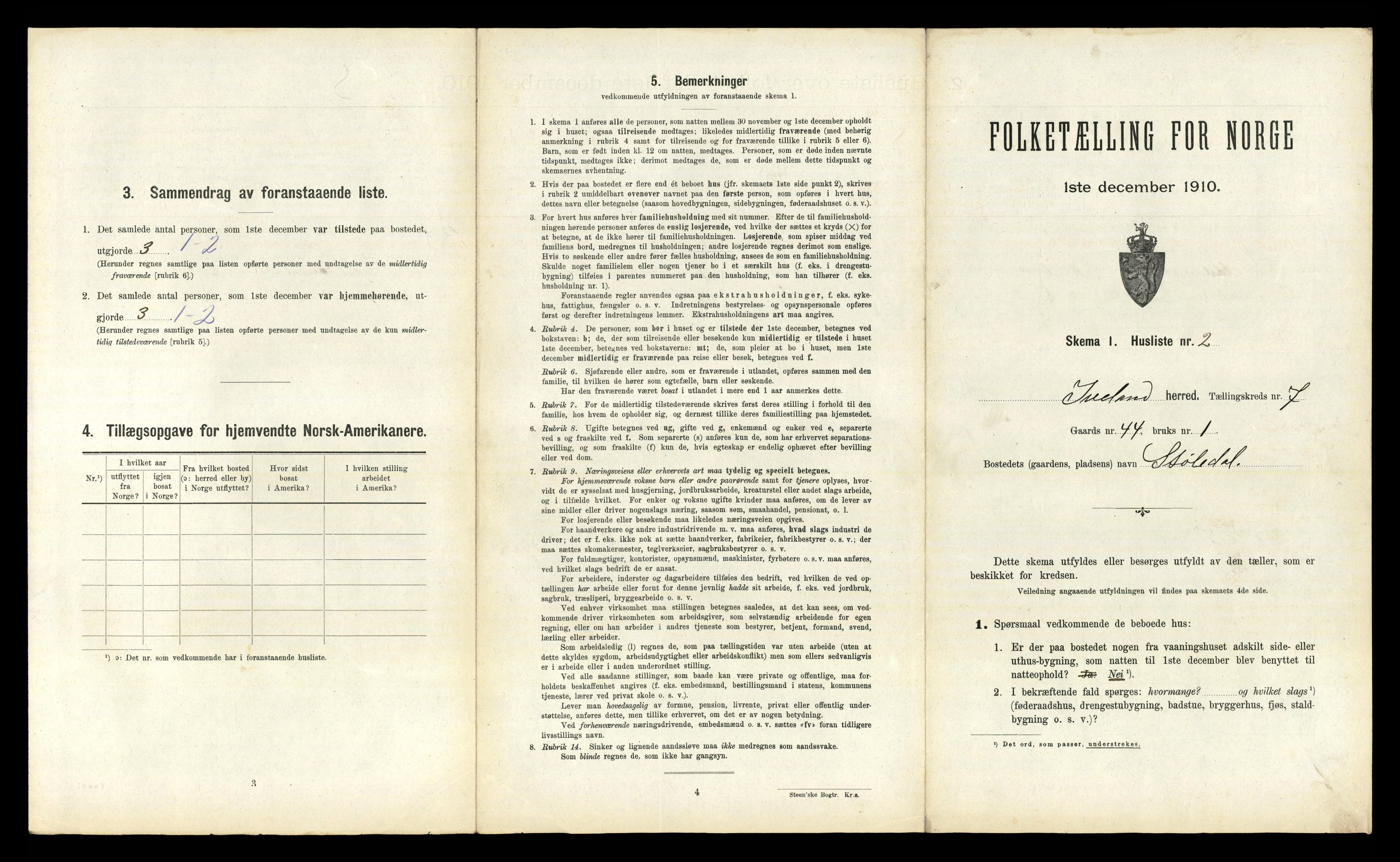 RA, 1910 census for Iveland, 1910, p. 309